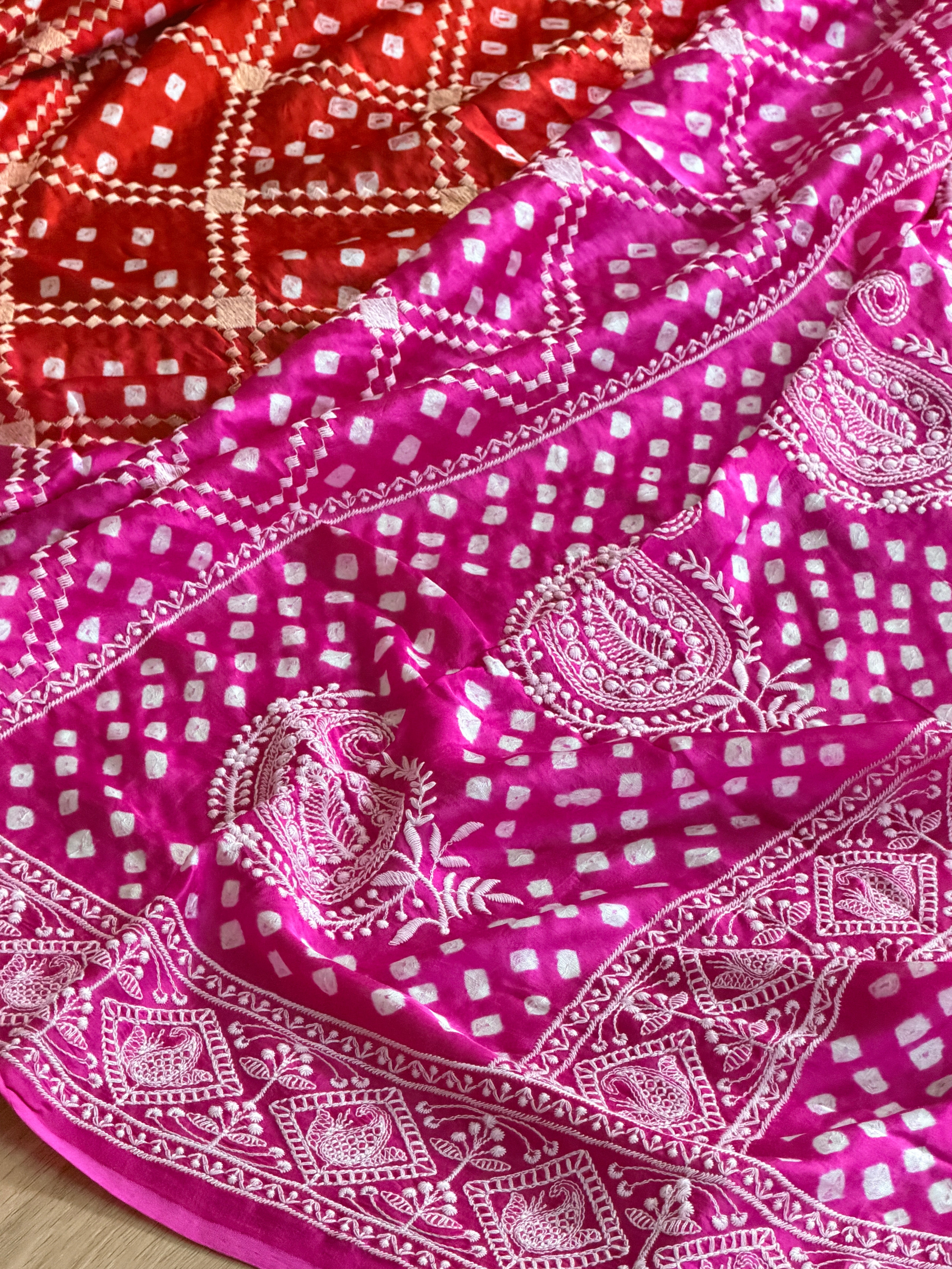 Bandhani Saree with Chikankari Work