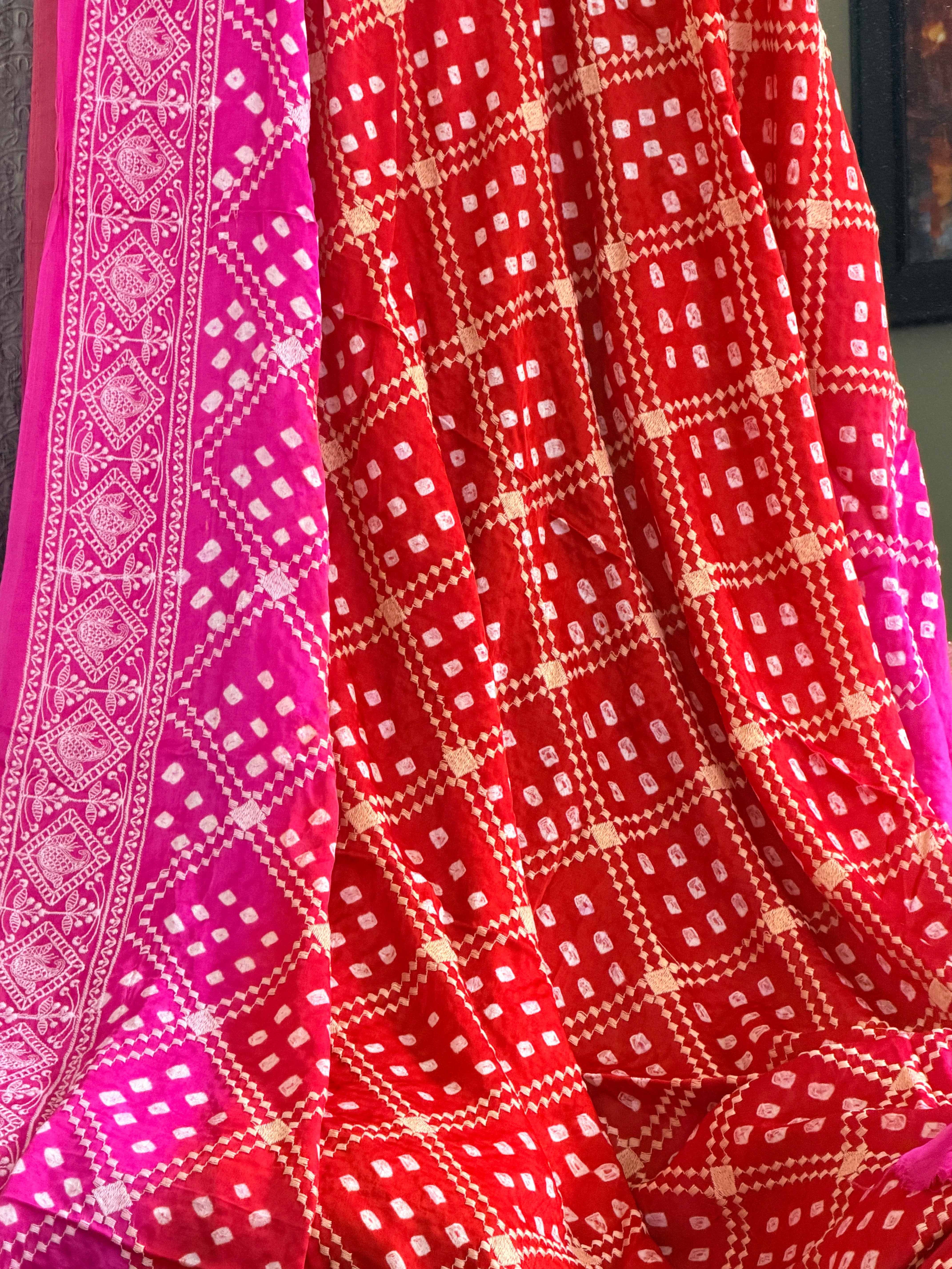 Bandhani Saree with Chikankari Work