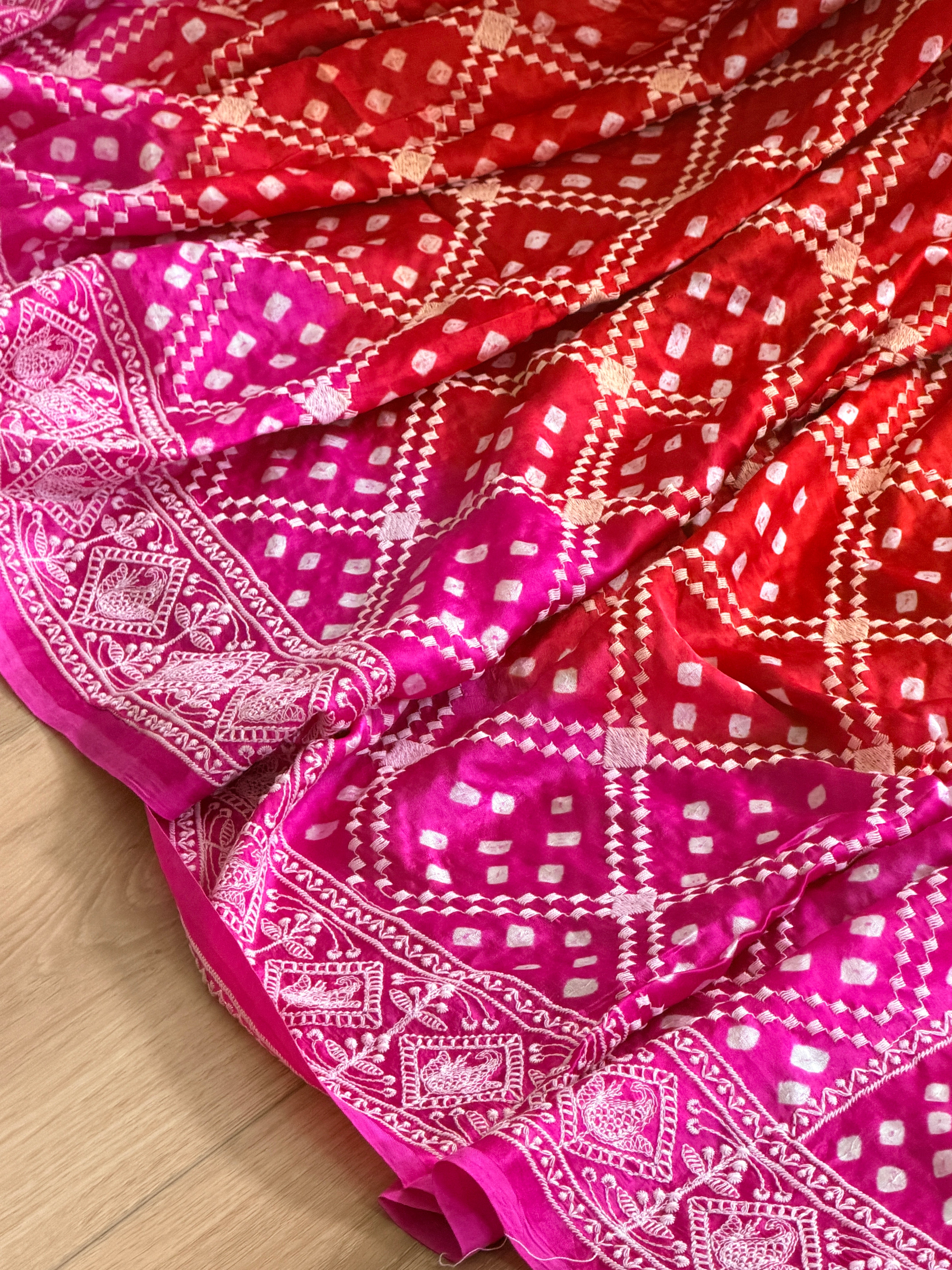 Bandhani Saree with Chikankari Work