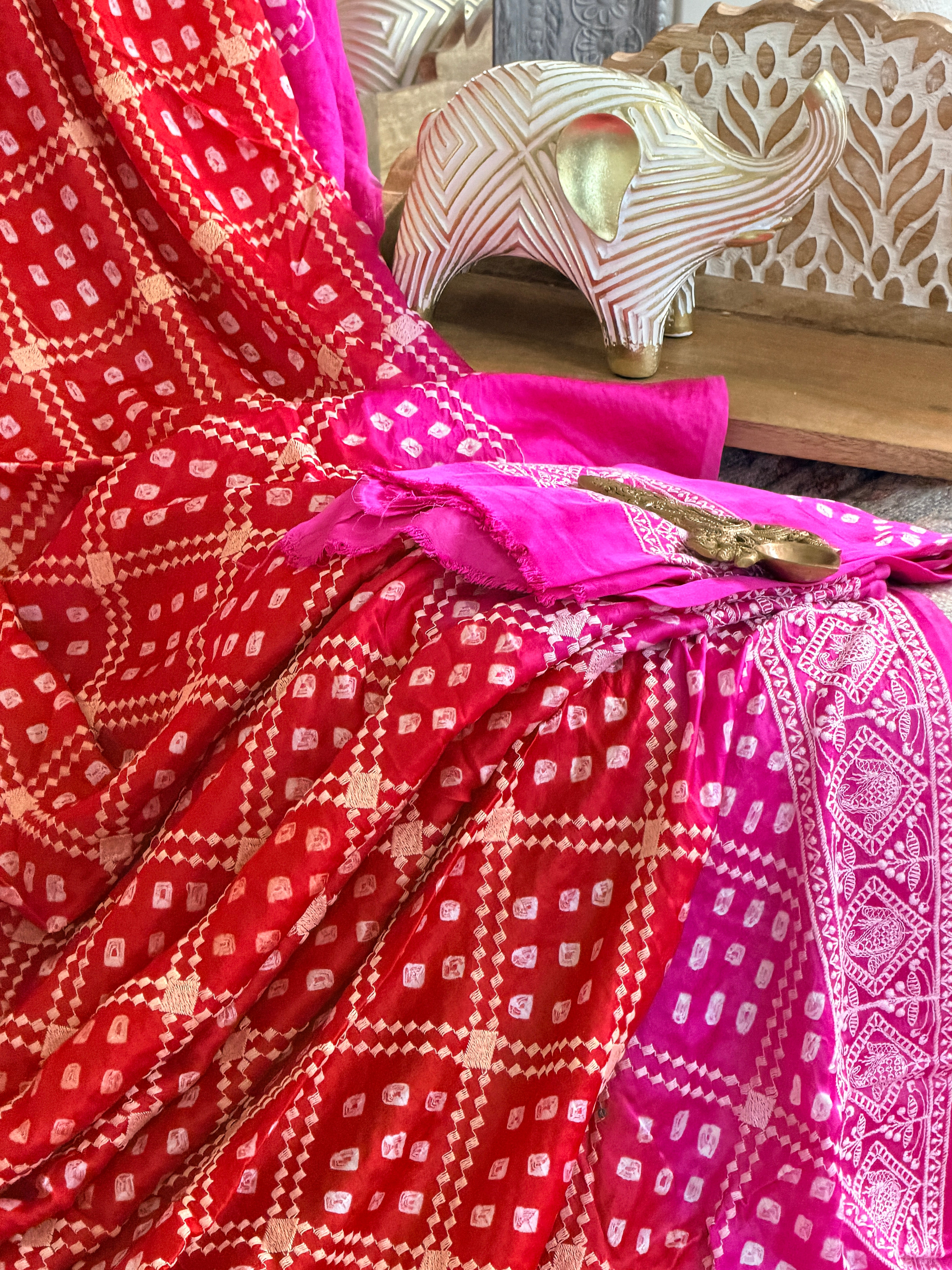 Bandhani Saree with Chikankari Work