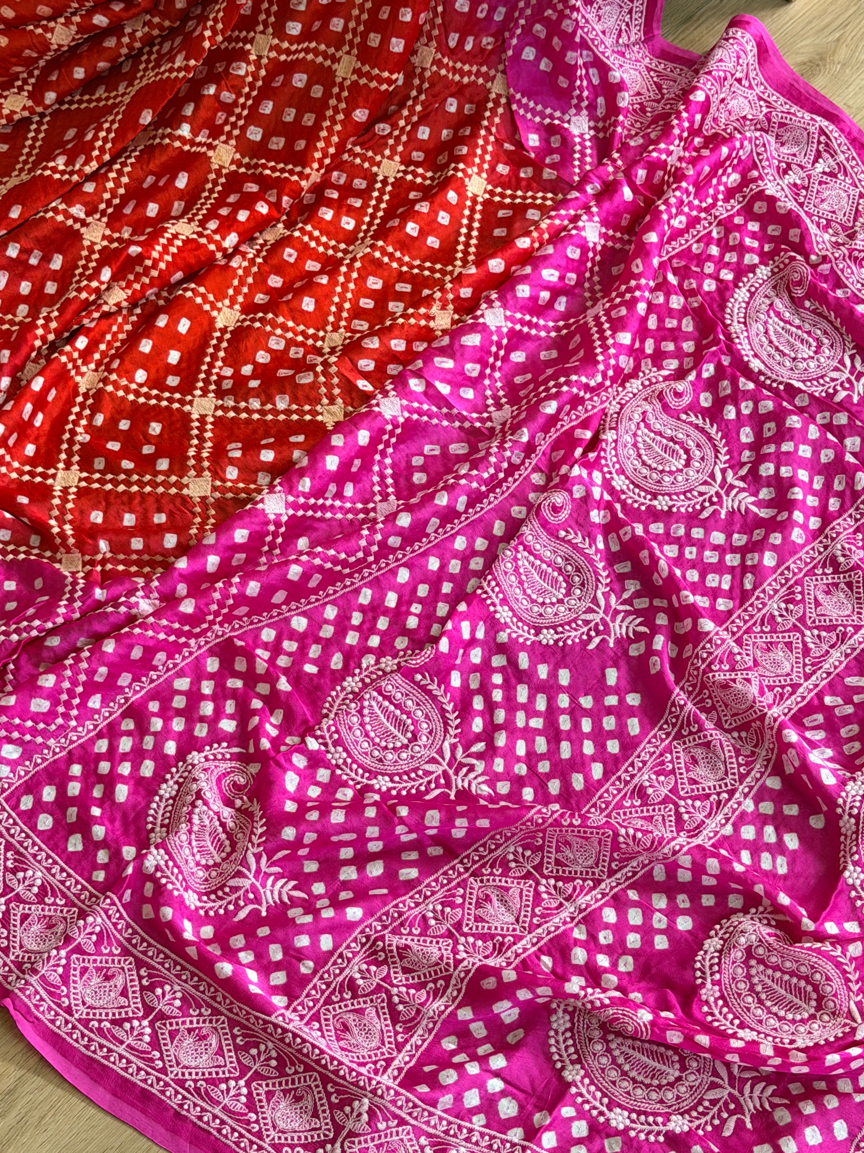 Bandhani Saree with Chikankari Work