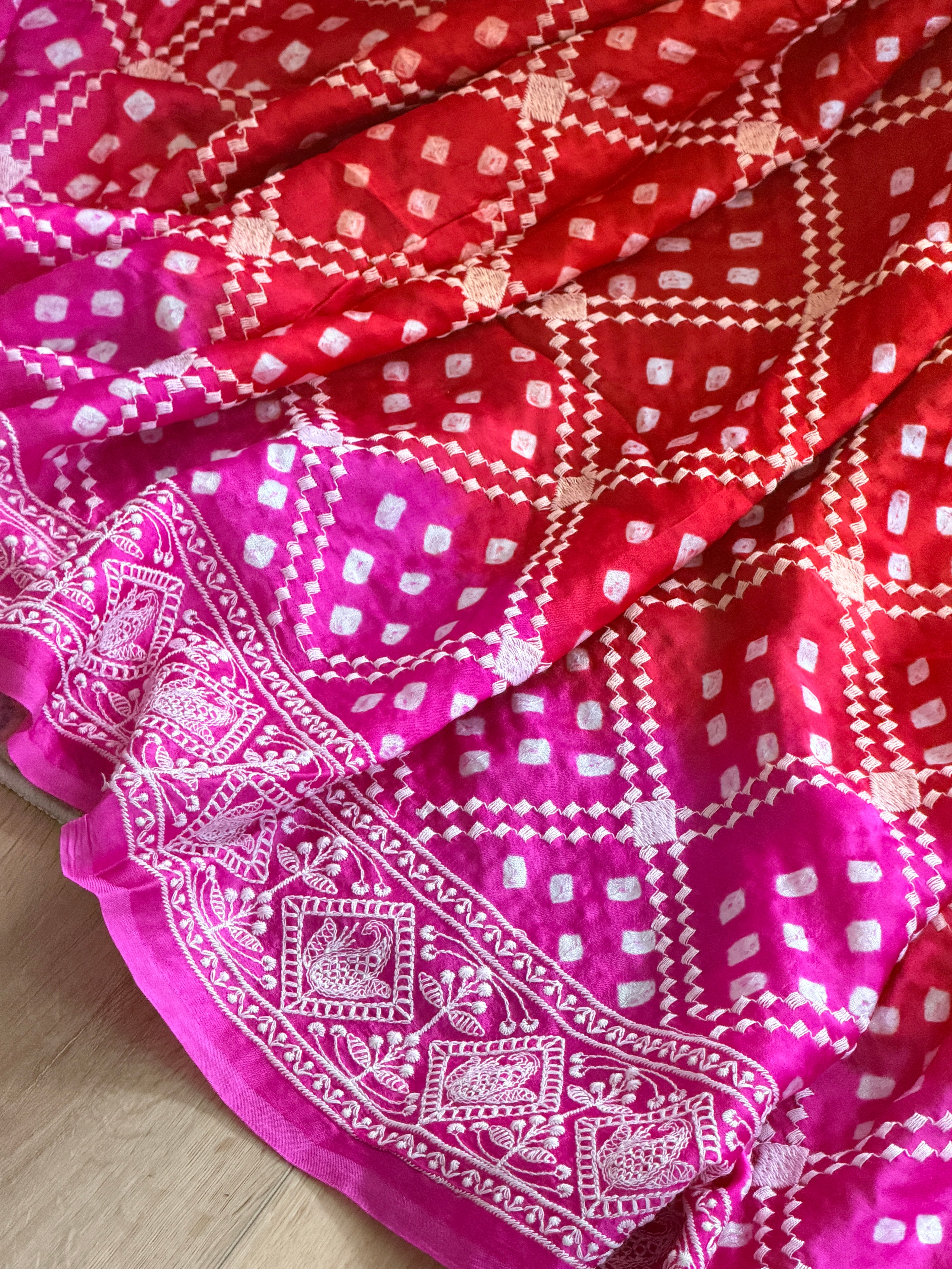 Bandhani Saree with Chikankari Work