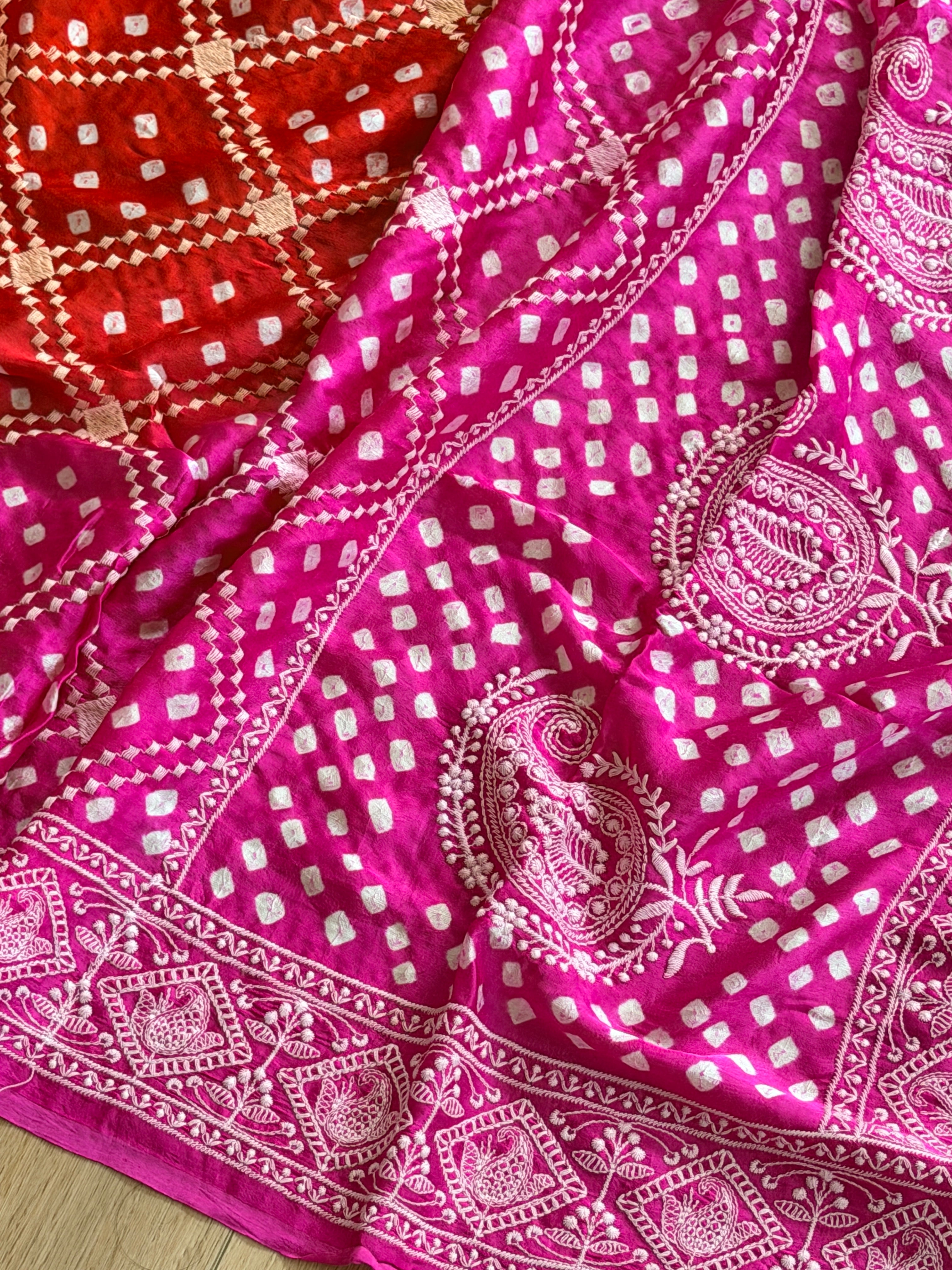 Bandhani Saree with Chikankari Work