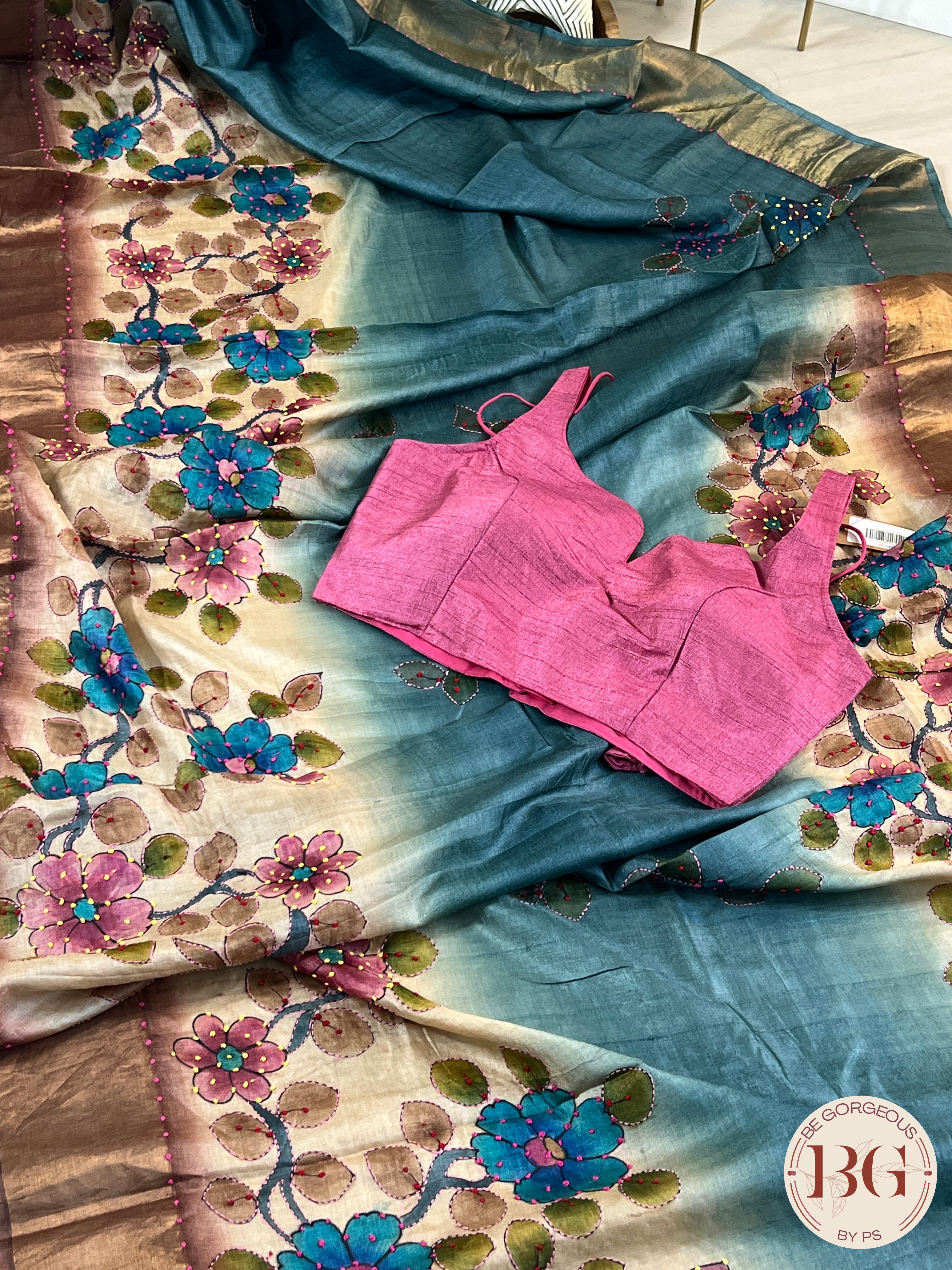 Tussar Katha Saree color - blue brown