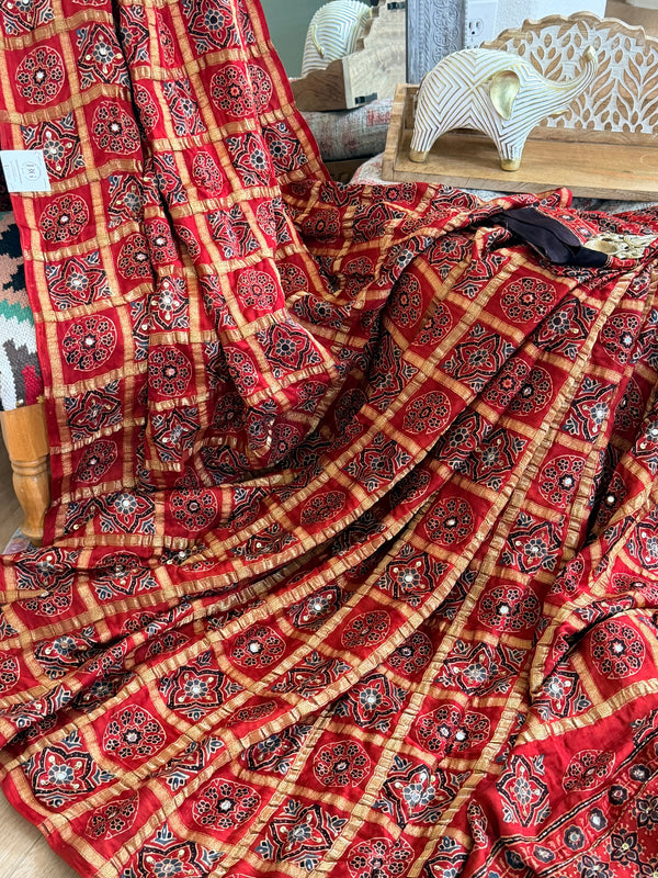 Modal Gharchola with Ajrakh Sequin and tilla work Saree