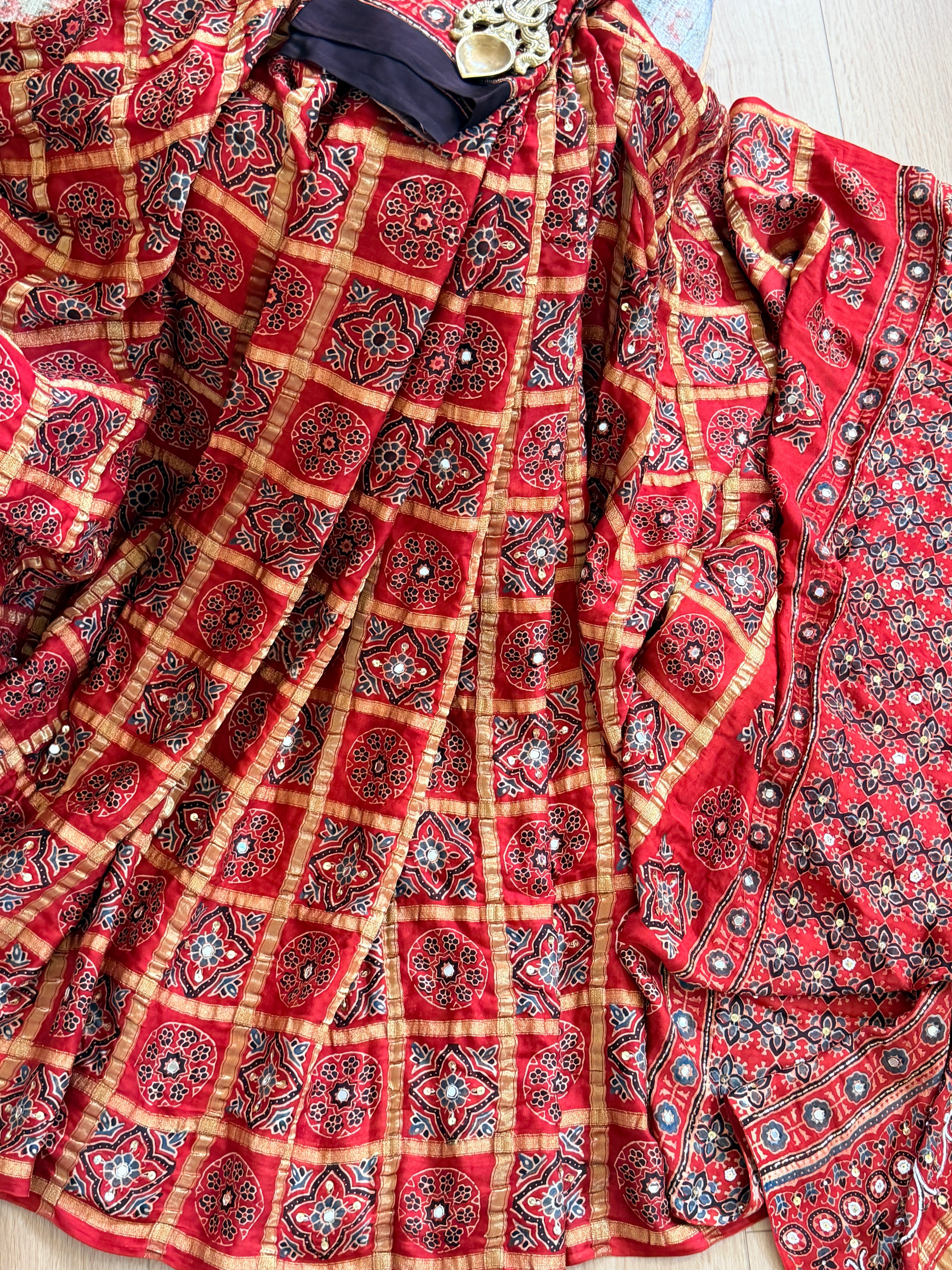 Modal Gharchola with Ajrakh Sequin and tilla work Saree