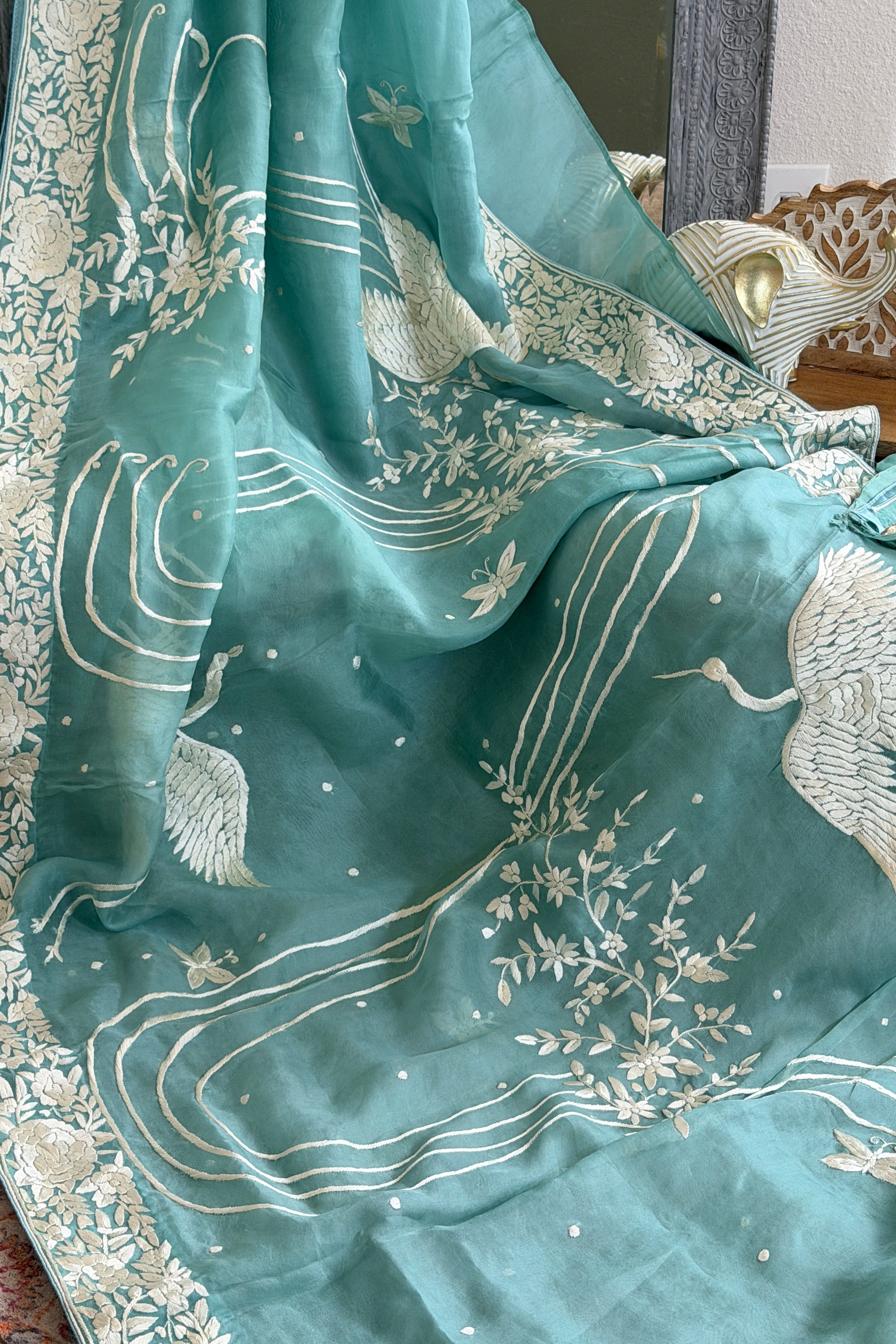 Parsi Gara hand embroidered organza saree