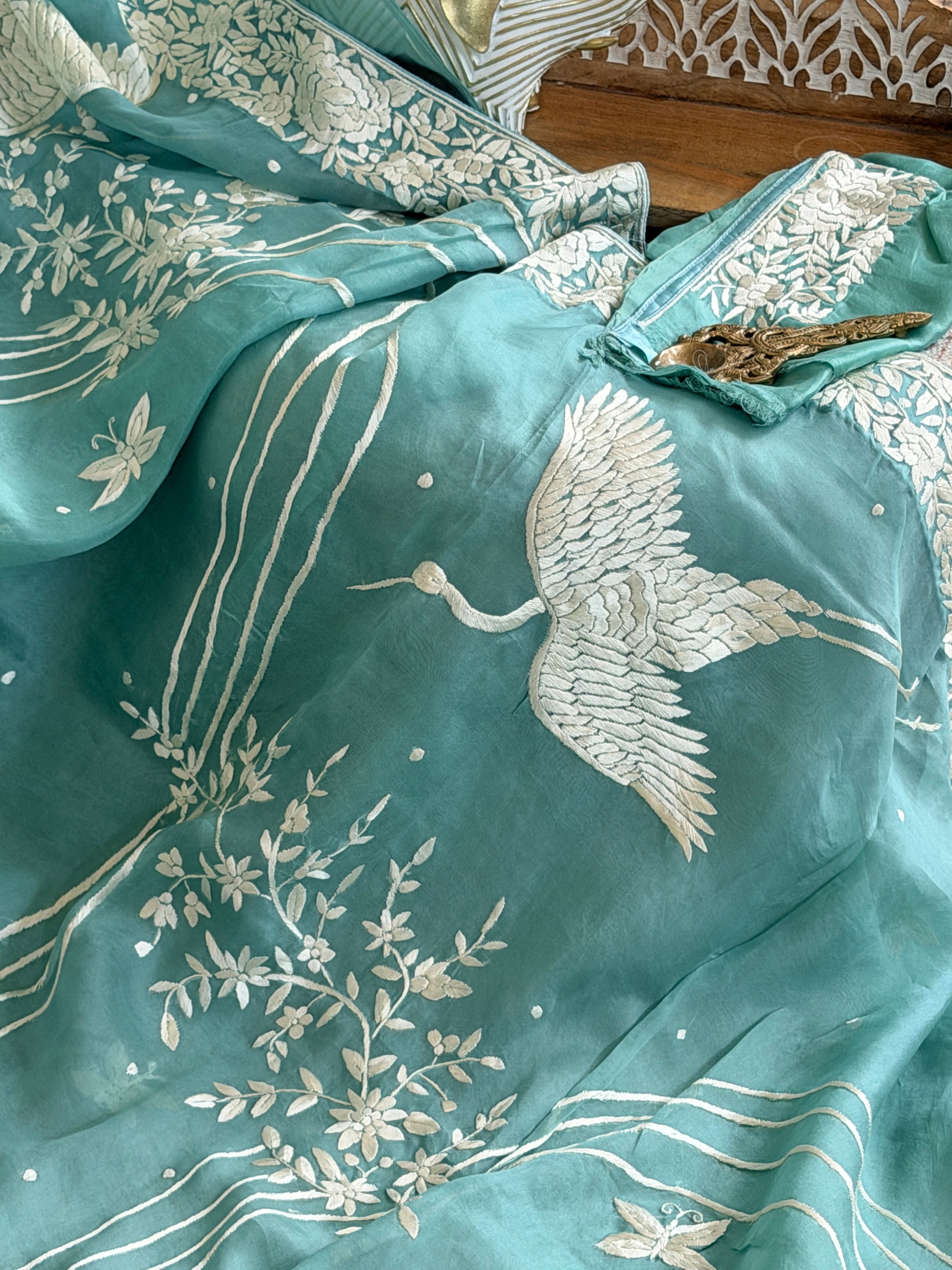 Parsi Gara hand embroidered organza saree