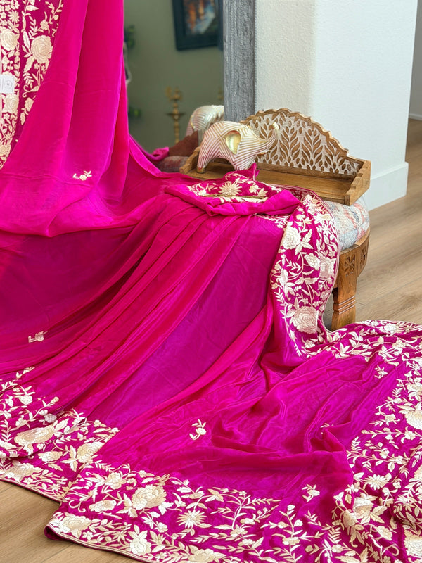 Parsi Gara hand embroidered crepe silk saree