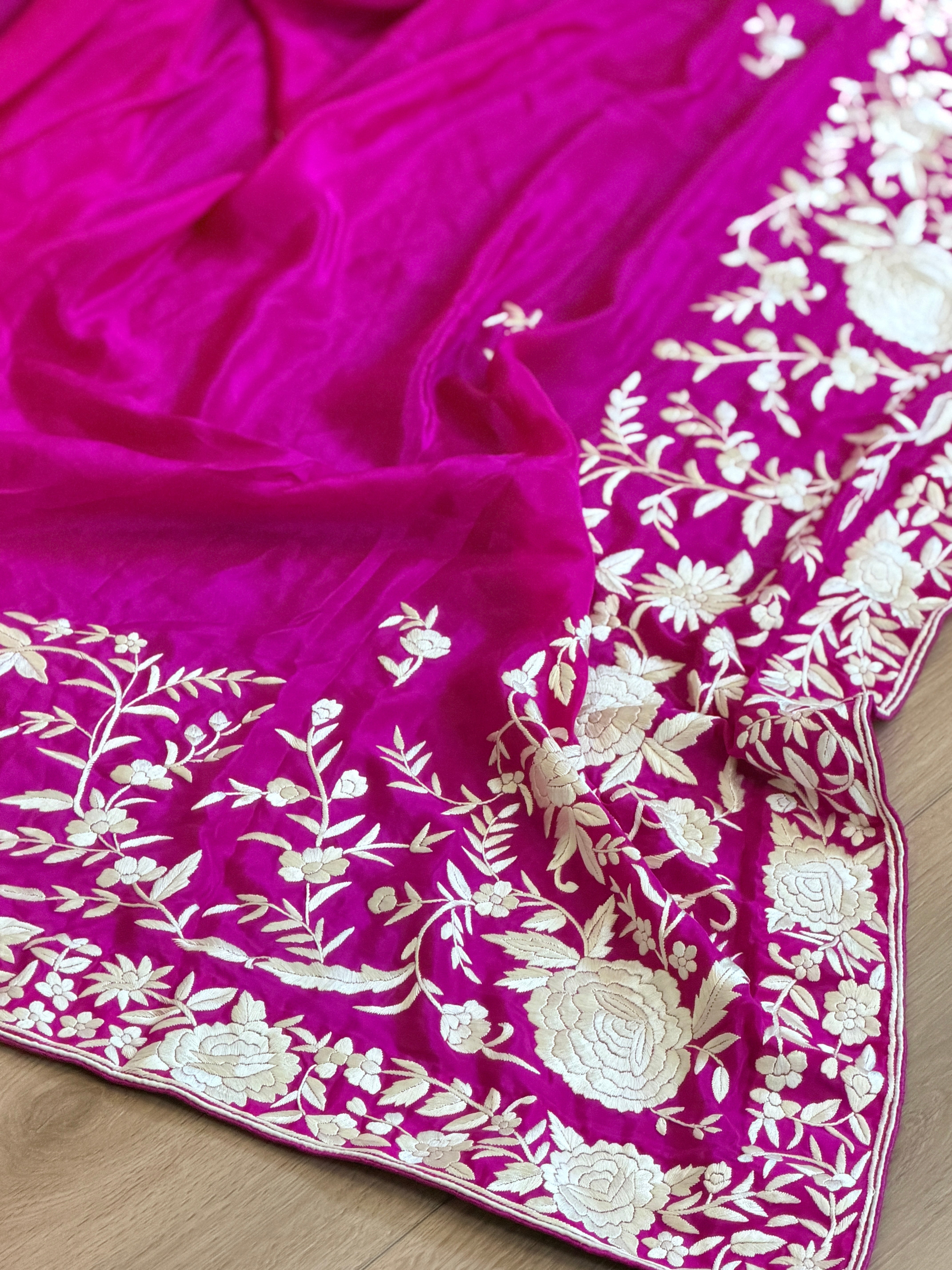 Parsi Gara hand embroidered crepe silk saree