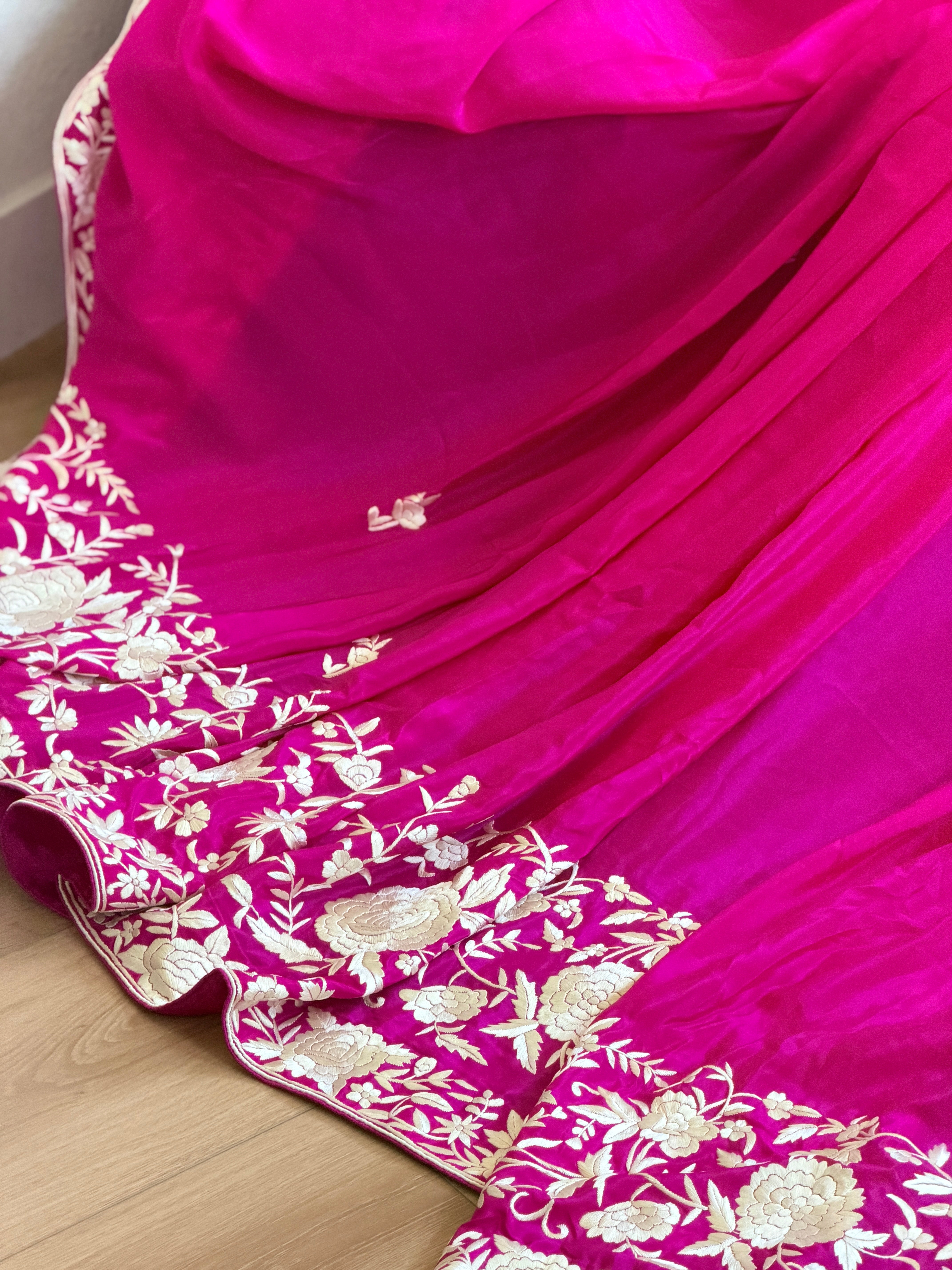 Parsi Gara hand embroidered crepe silk saree