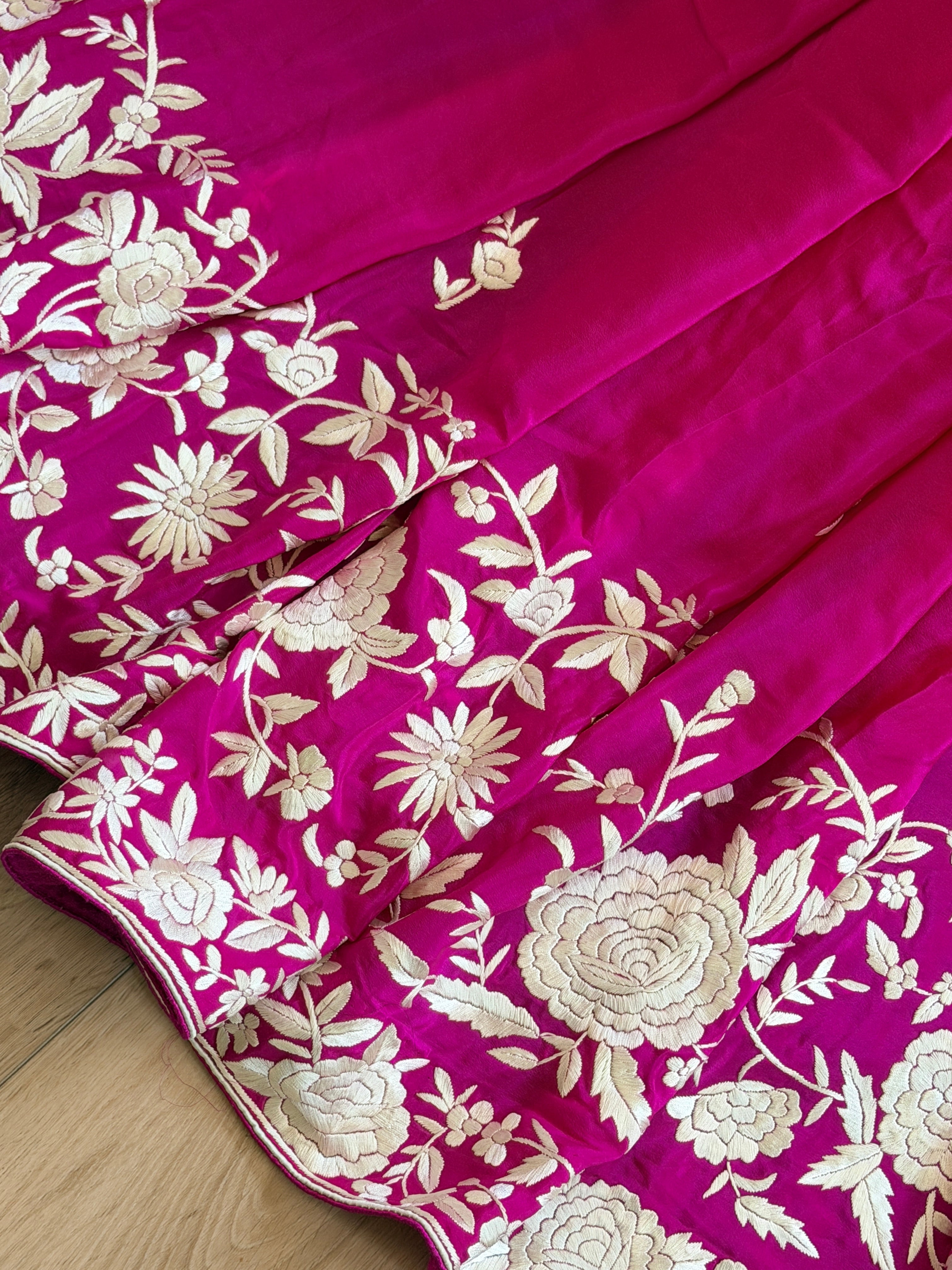 Parsi Gara hand embroidered crepe silk saree