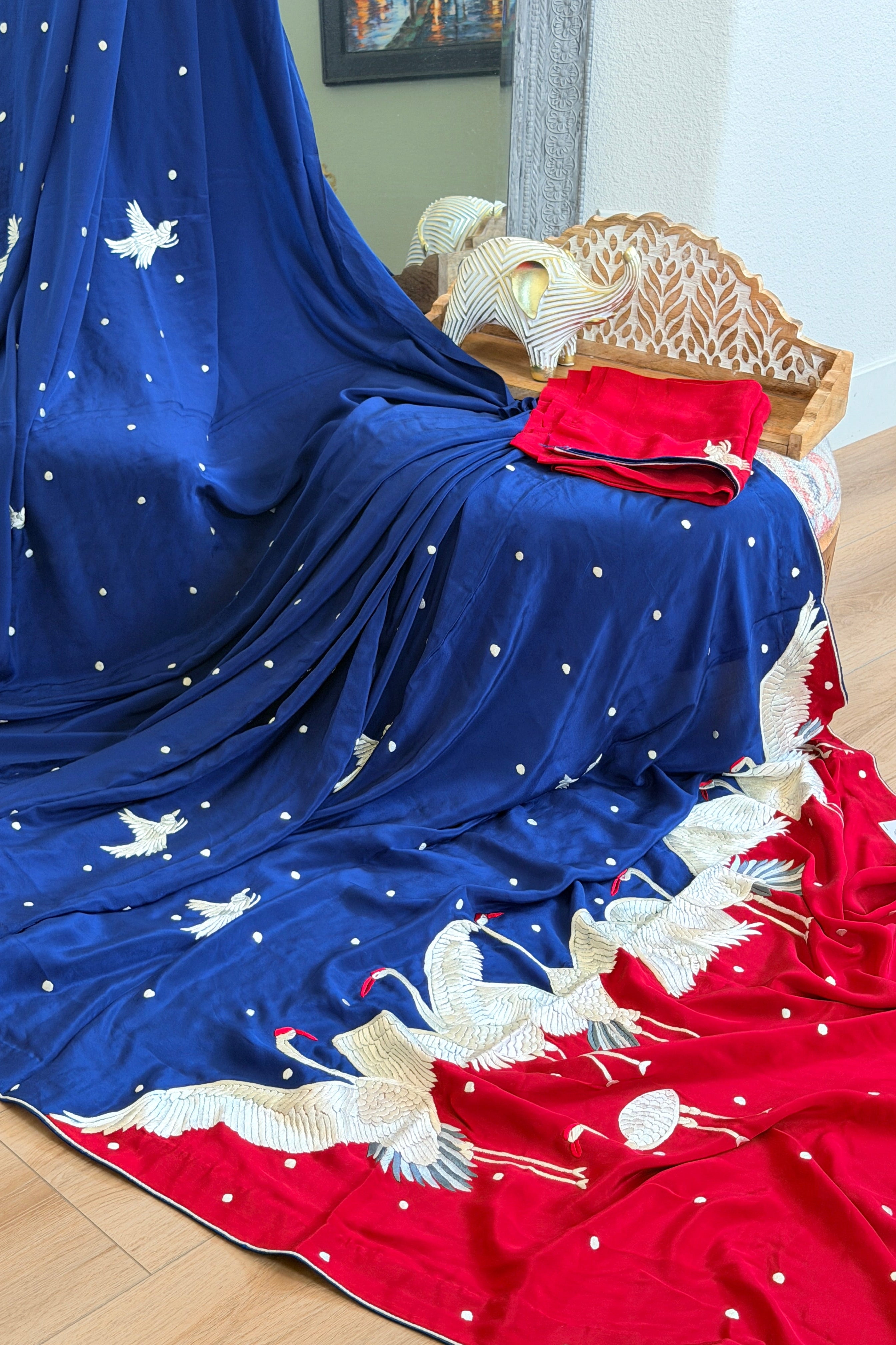 Parsi Gara hand embroidered crepe silk saree