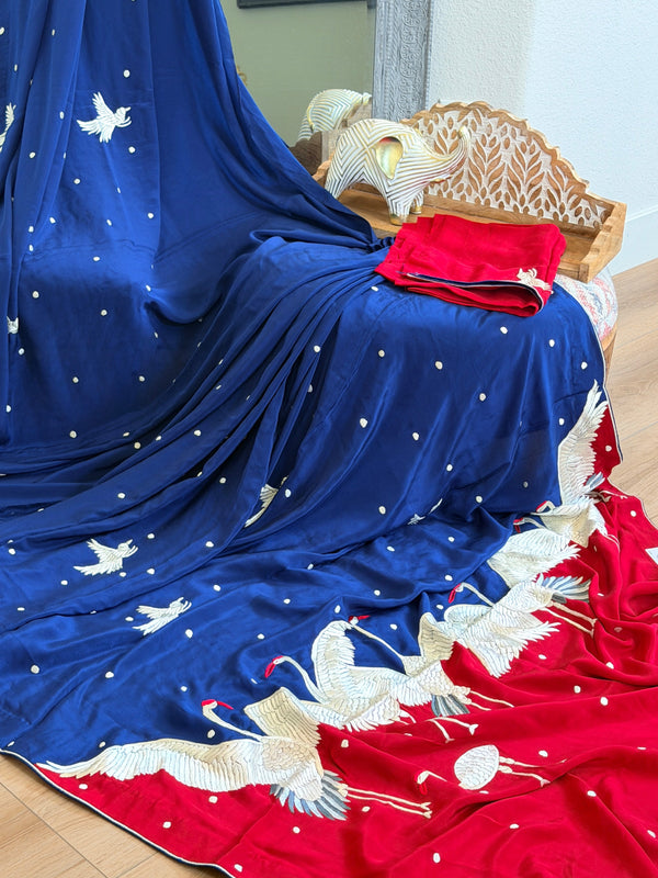 Parsi Gara hand embroidered crepe silk saree