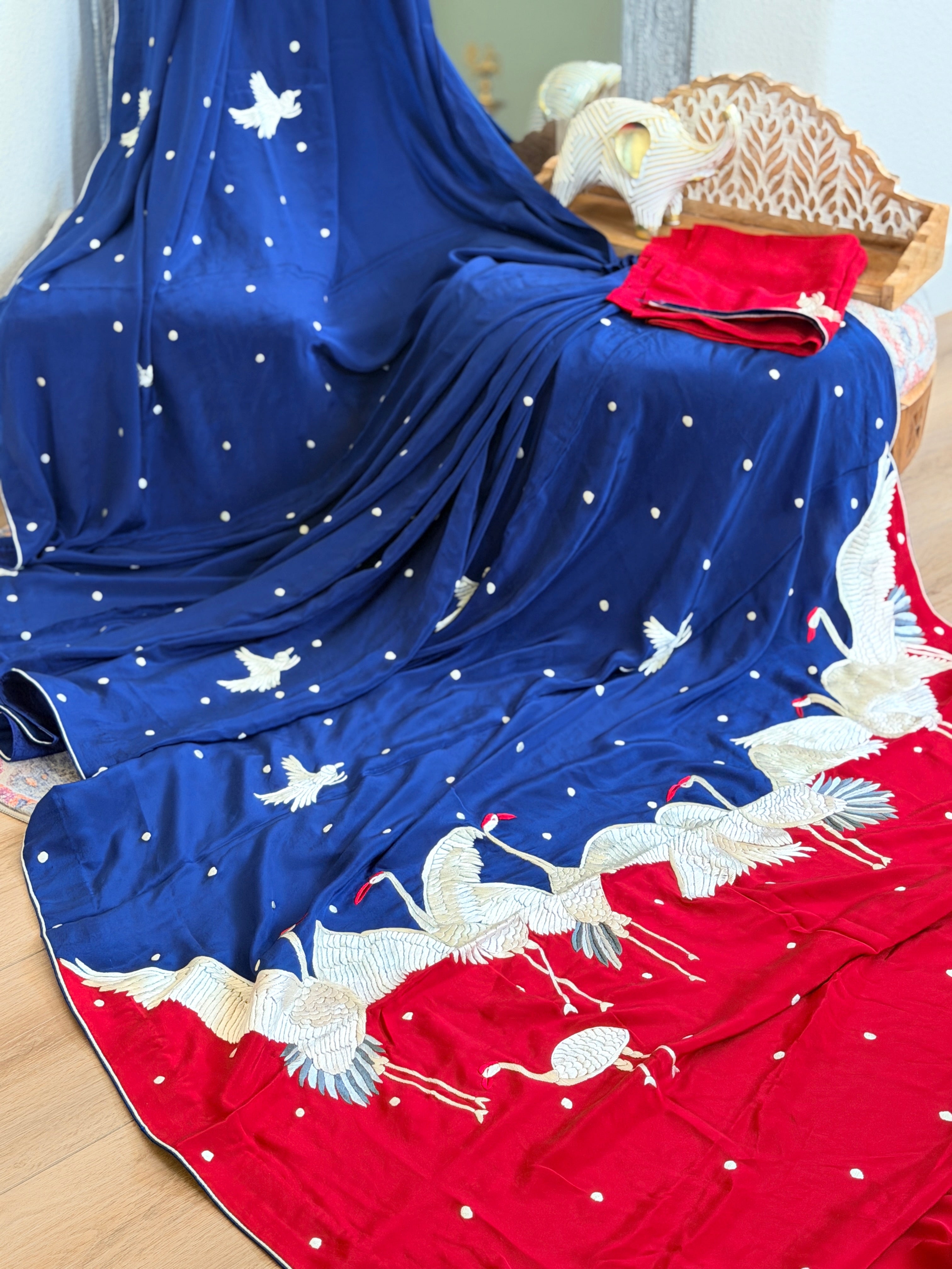 Parsi Gara hand embroidered crepe silk saree