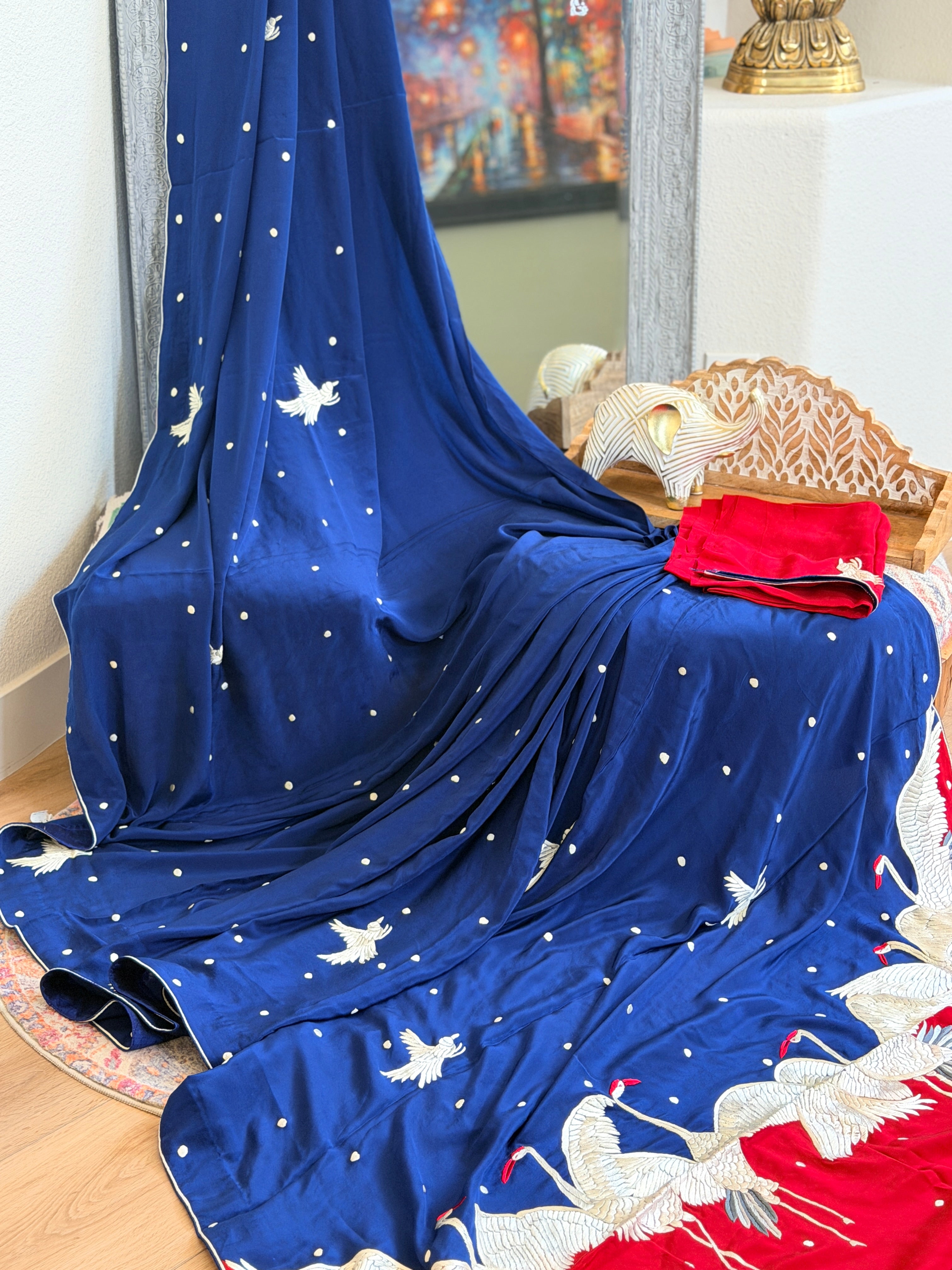 Parsi Gara hand embroidered crepe silk saree