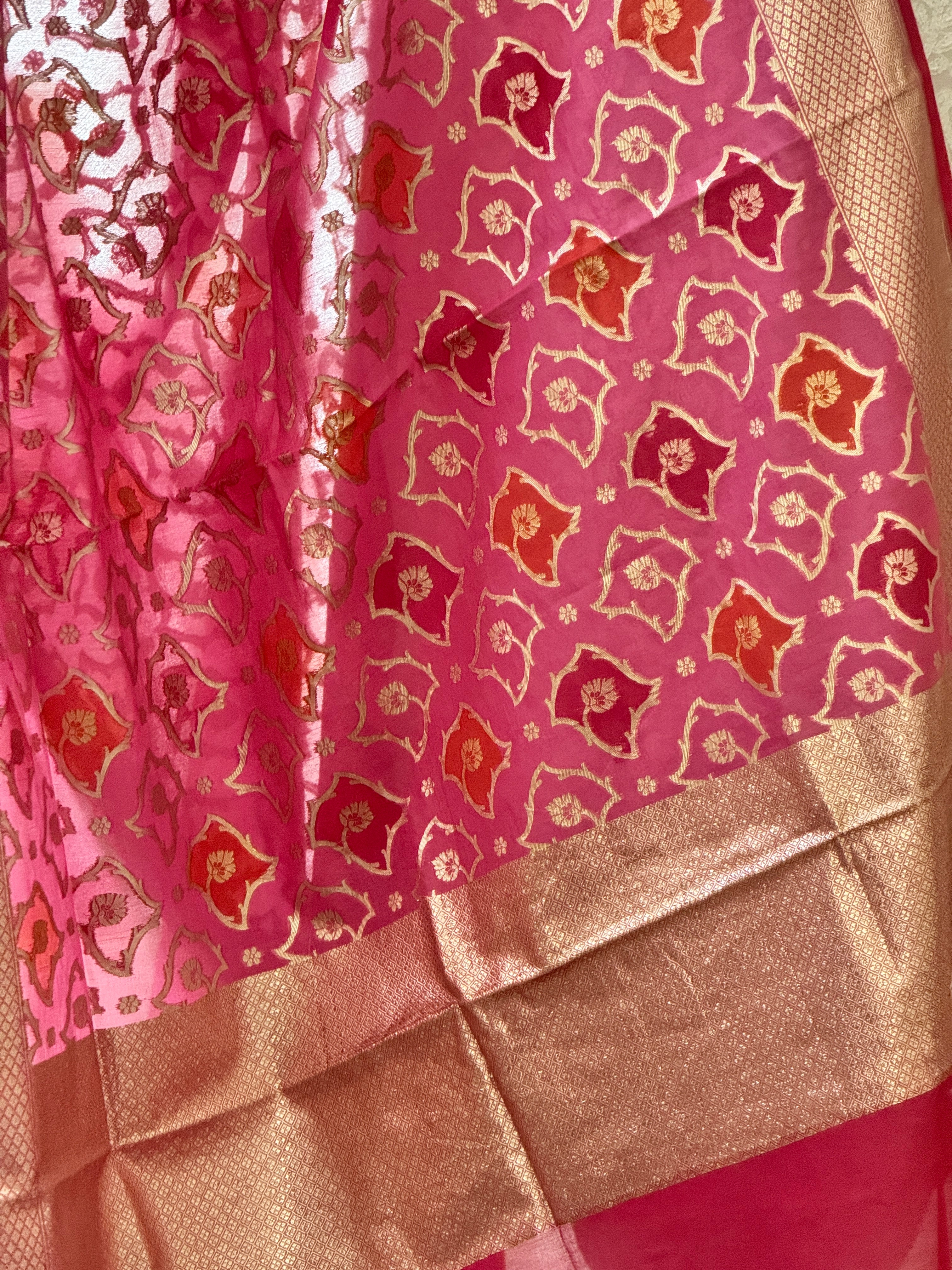 Pure Chanderi Rangkat dupatta - dark pink