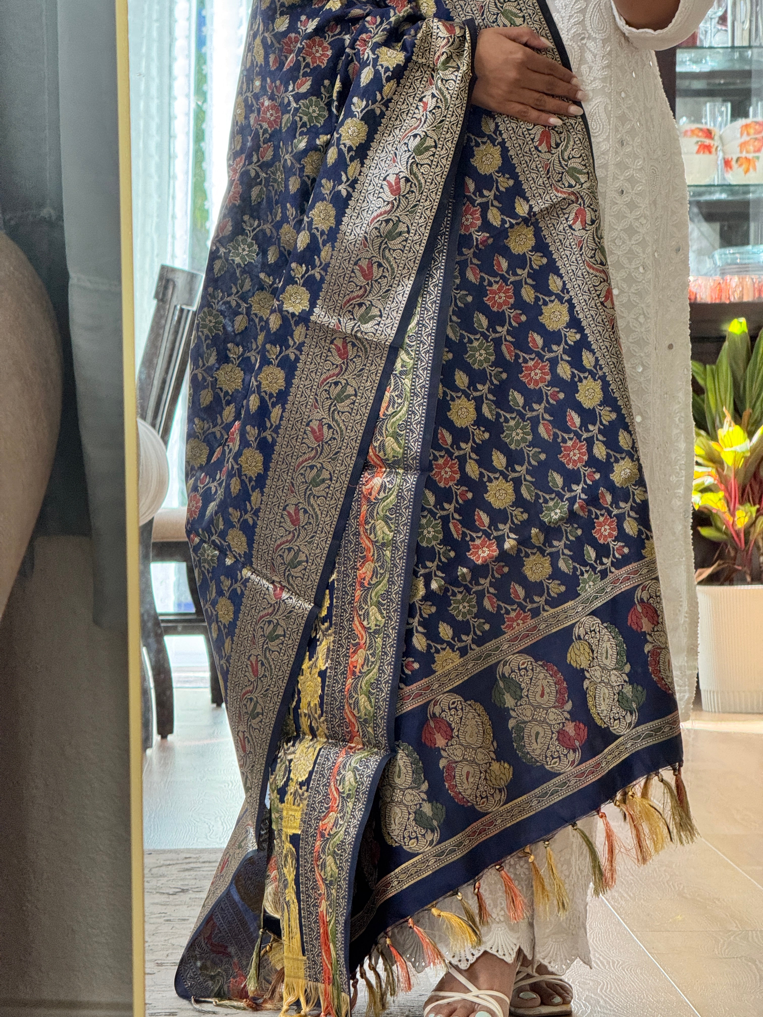 Banarasi Jama Work dupatta - navy