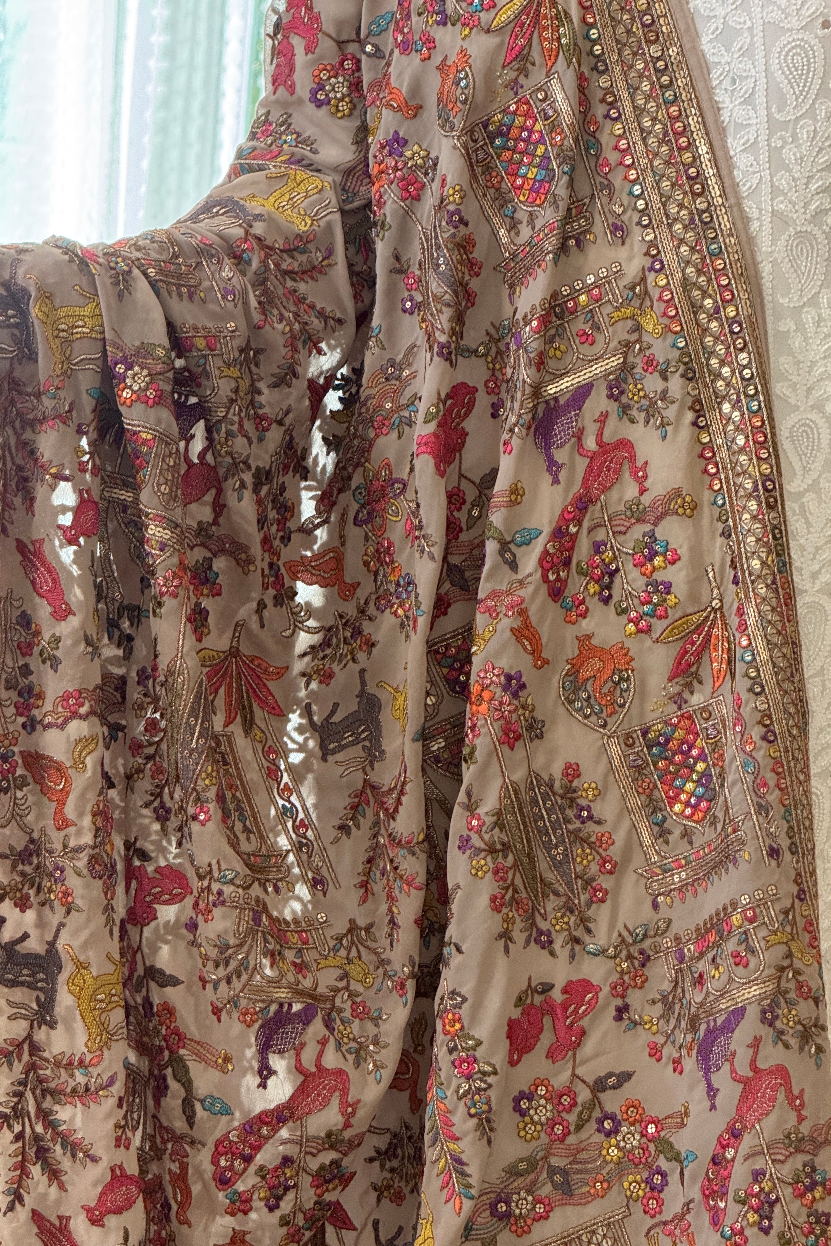 Grey Embroidered Georgette Dupatta with sequin work