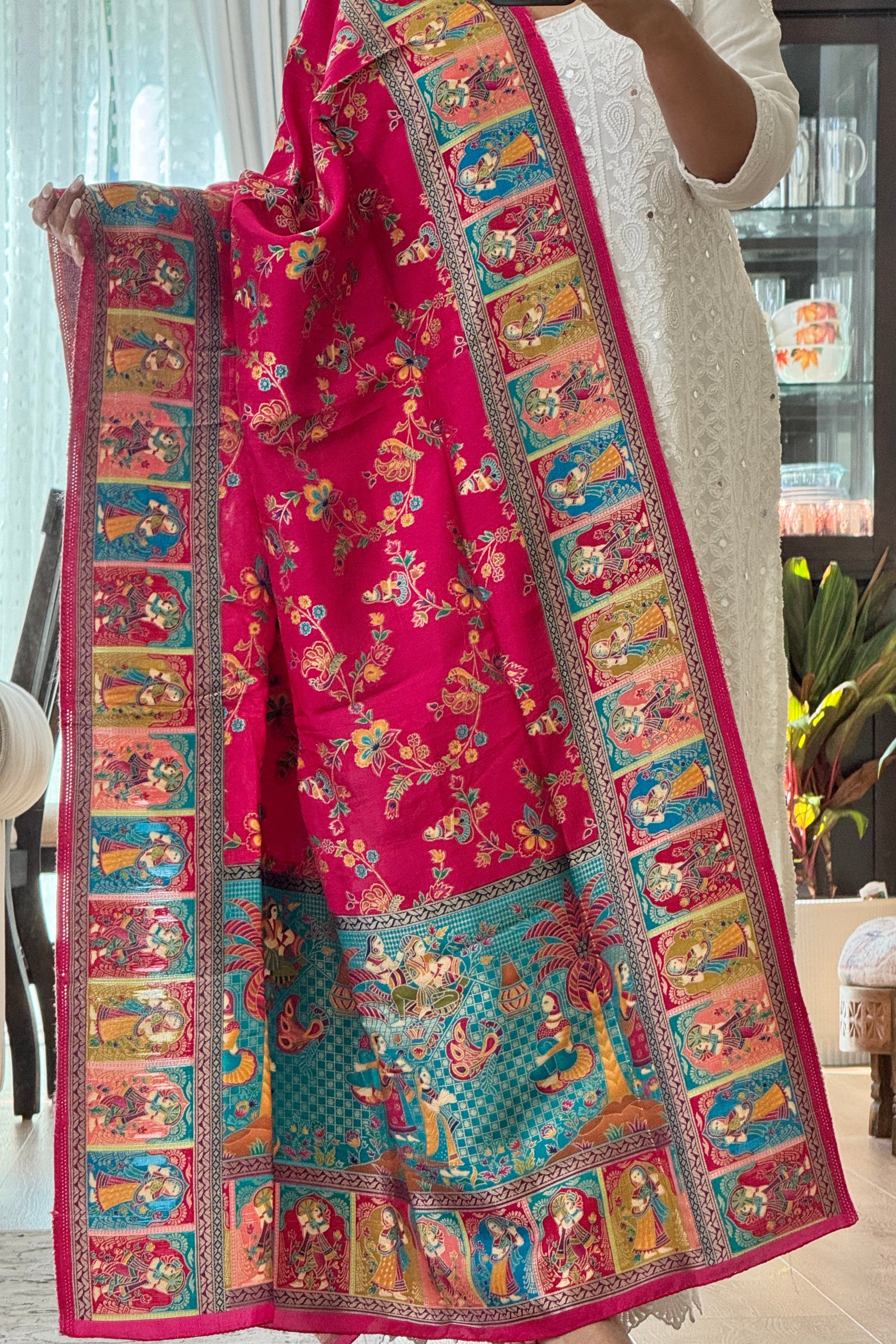 Dola Silk Raja Rani dupatta - pink