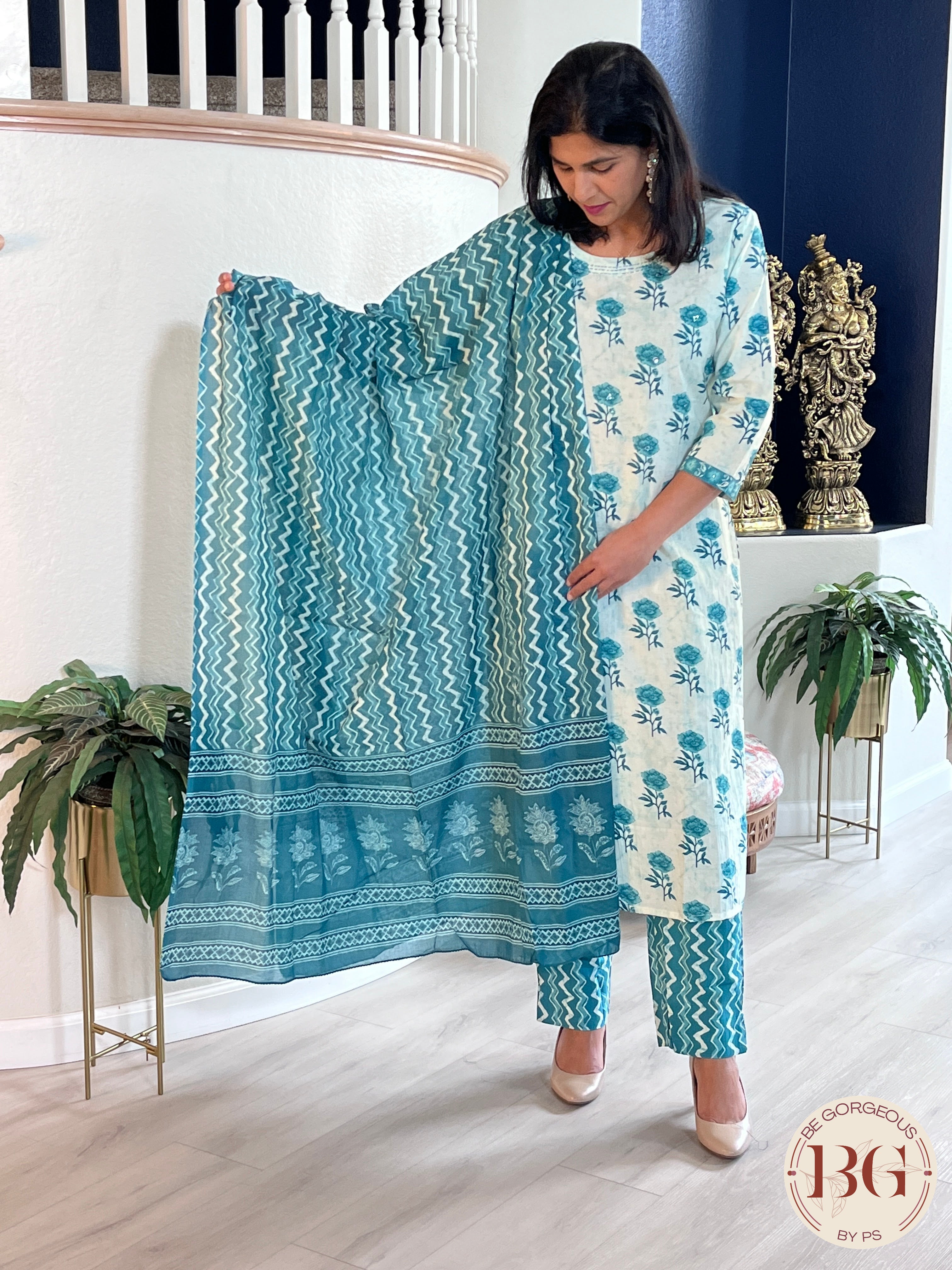 3-piece cotton suit set with dupatta