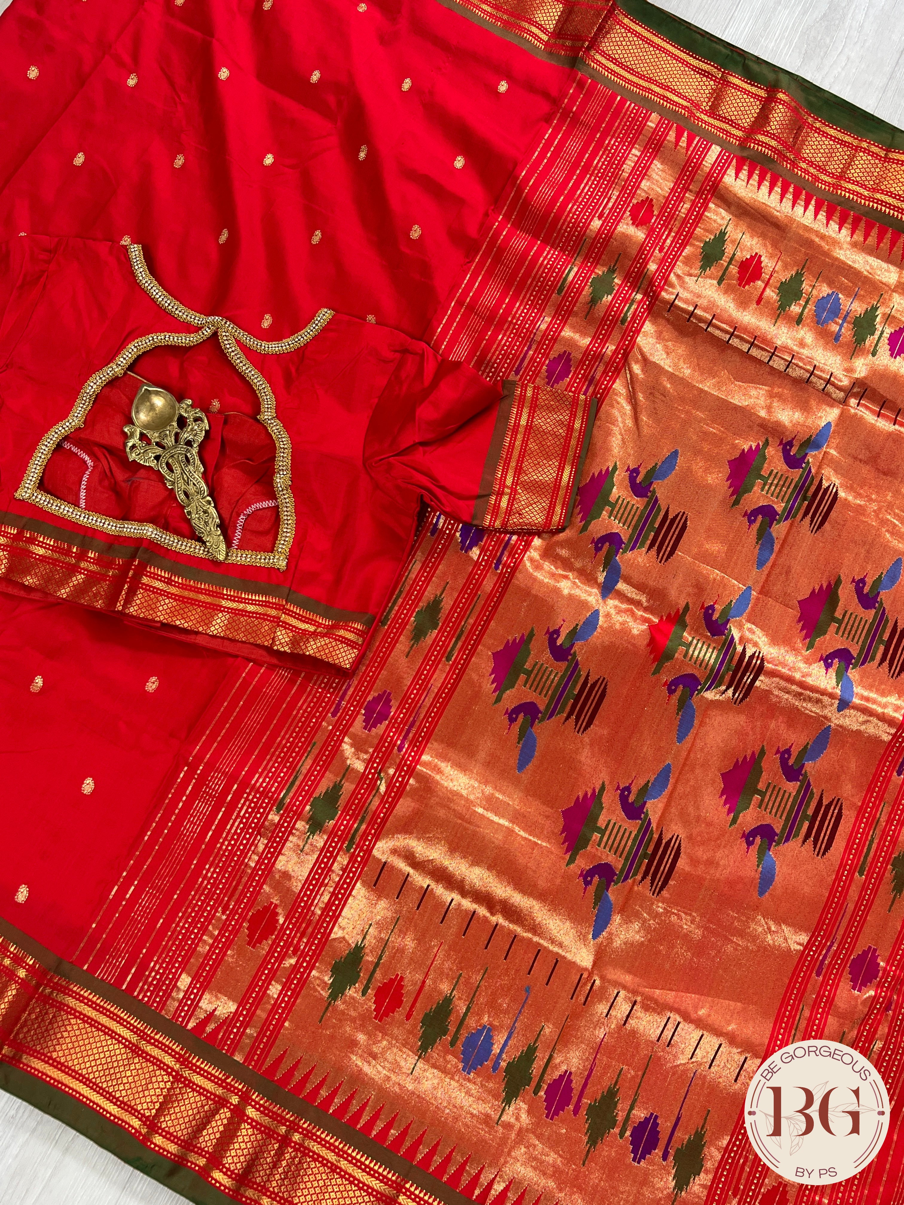 Handloom paithani pure silk saree color - red