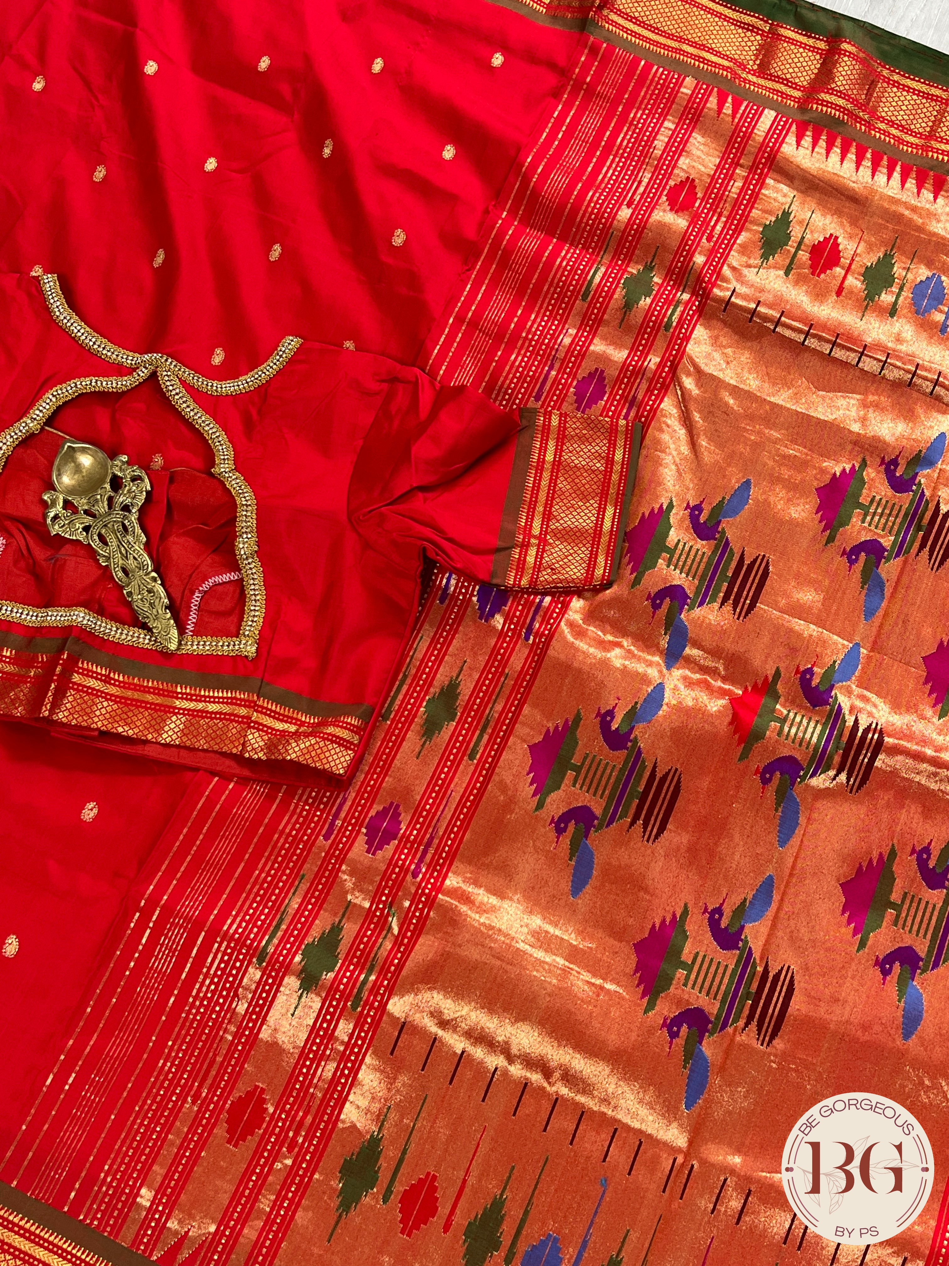 Handloom paithani pure silk saree color - red