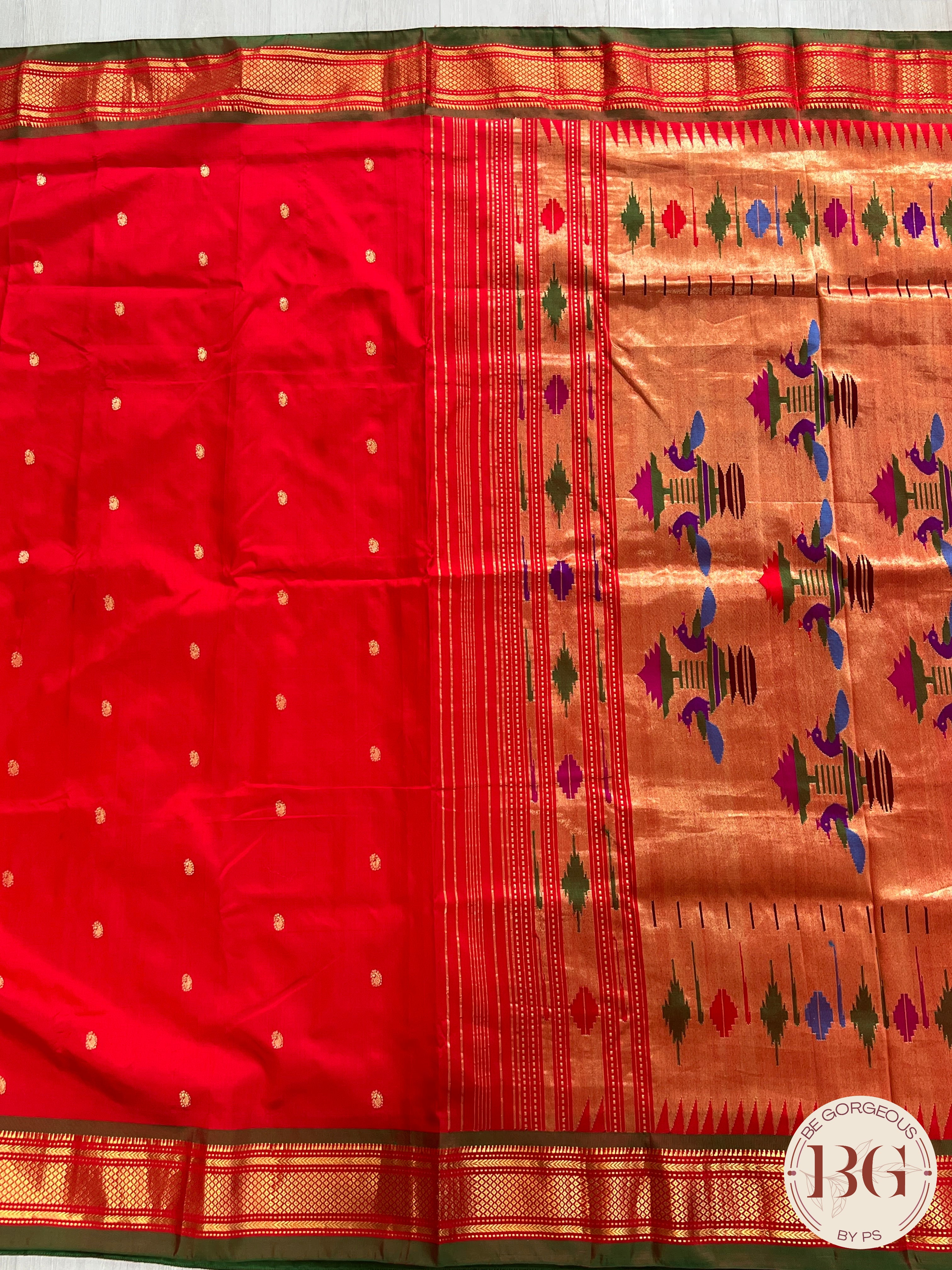 Handloom paithani pure silk saree color - red