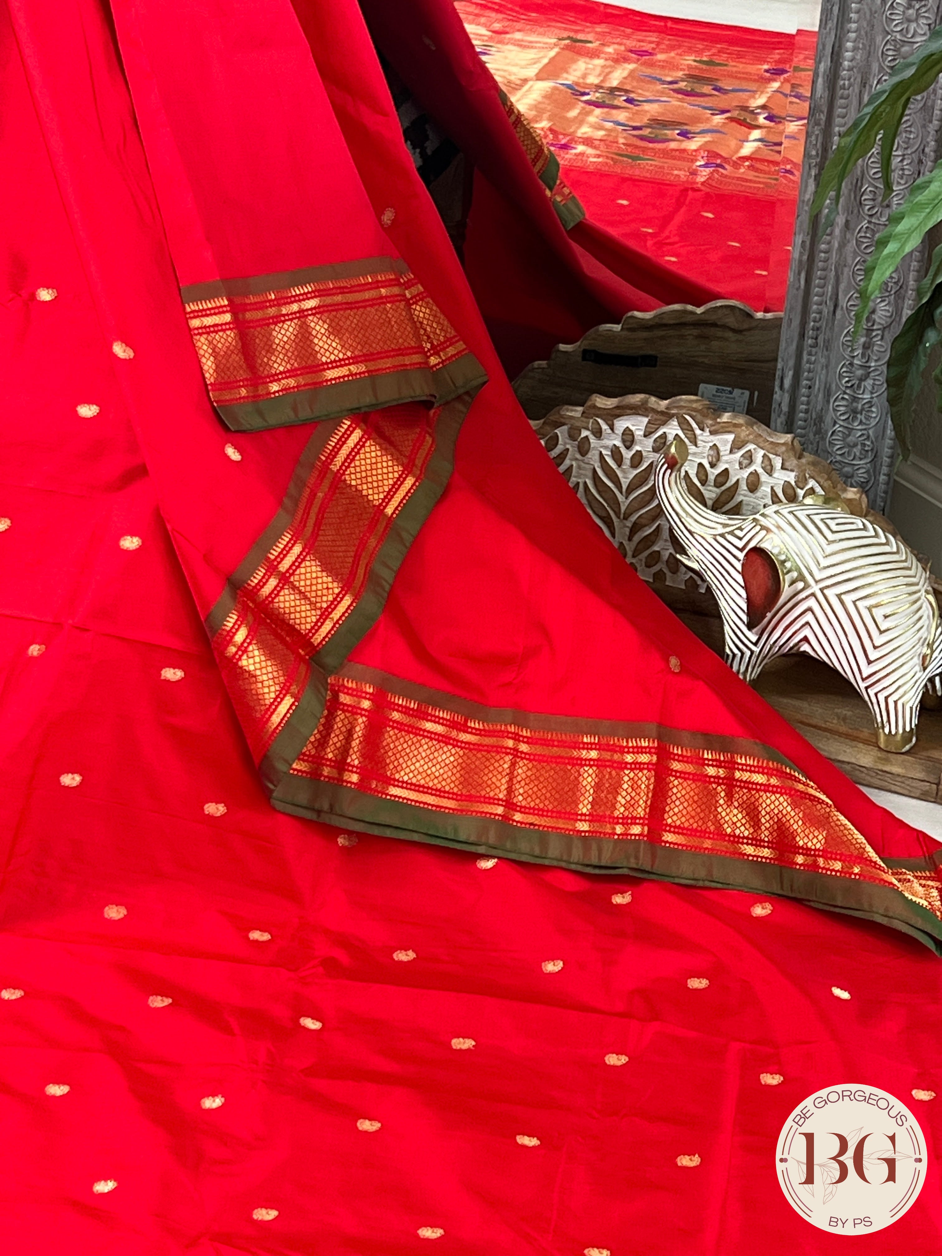 Handloom paithani pure silk saree color - red
