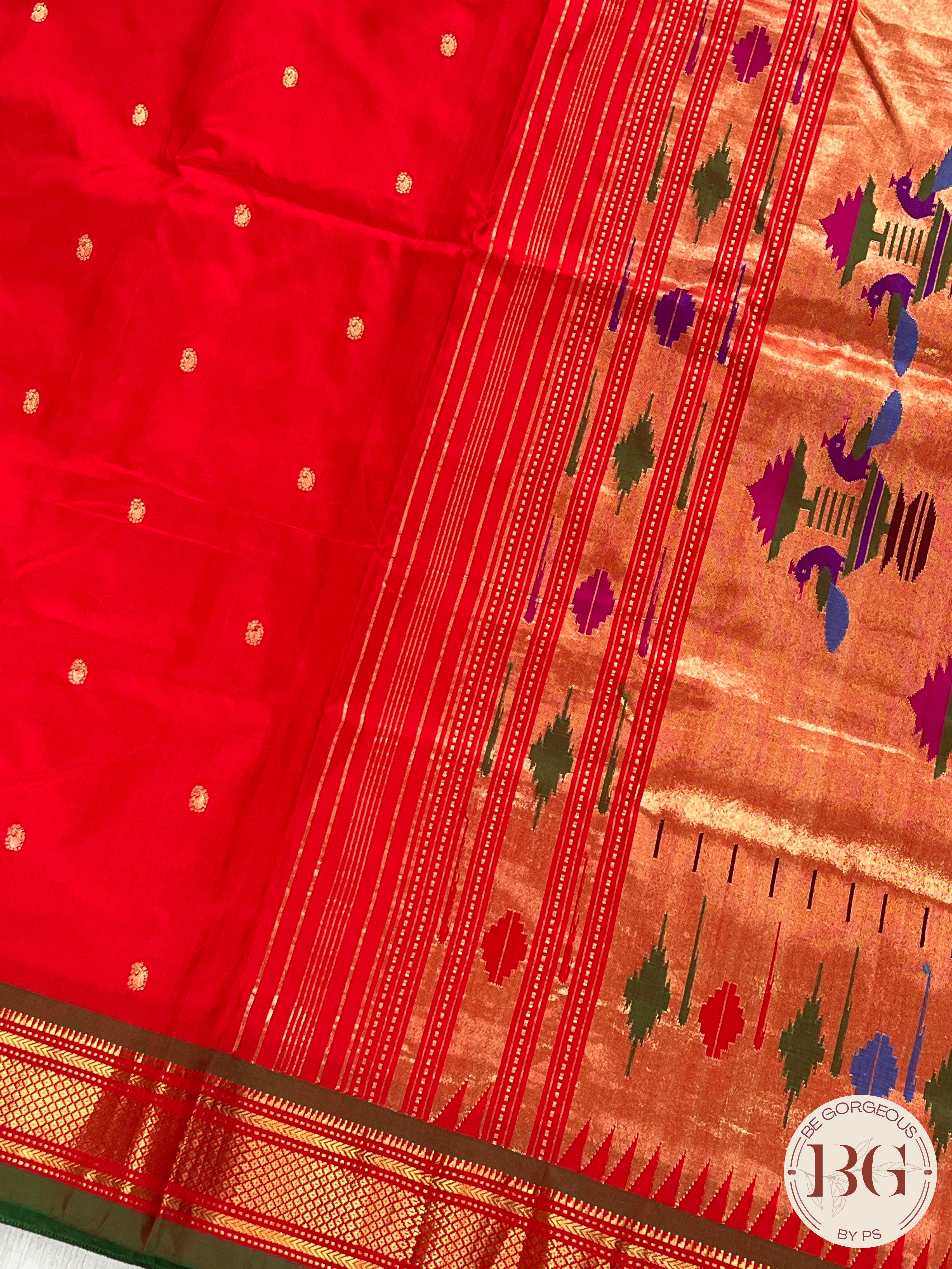 Handloom paithani pure silk saree color - red