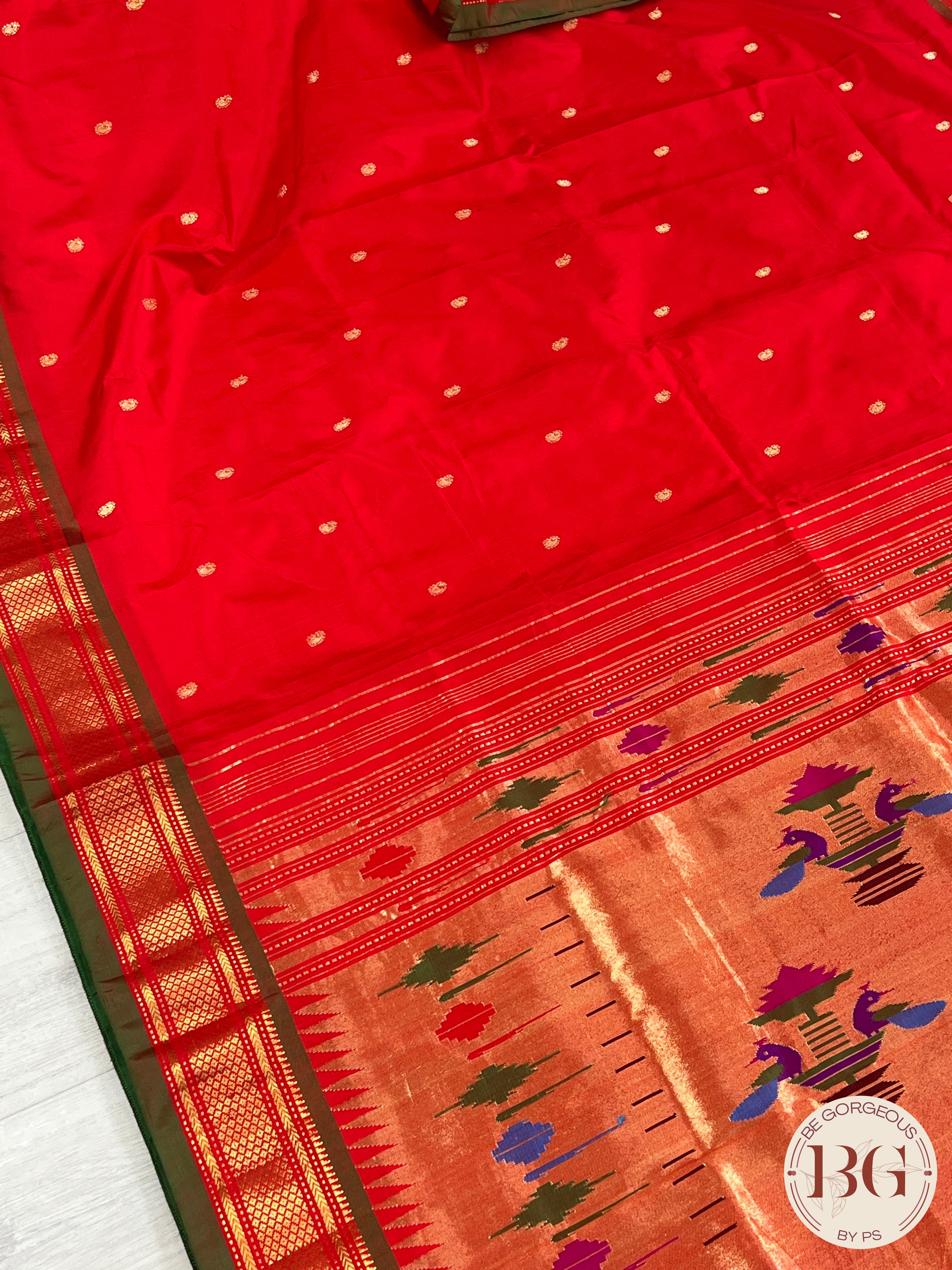 Handloom paithani pure silk saree color - red