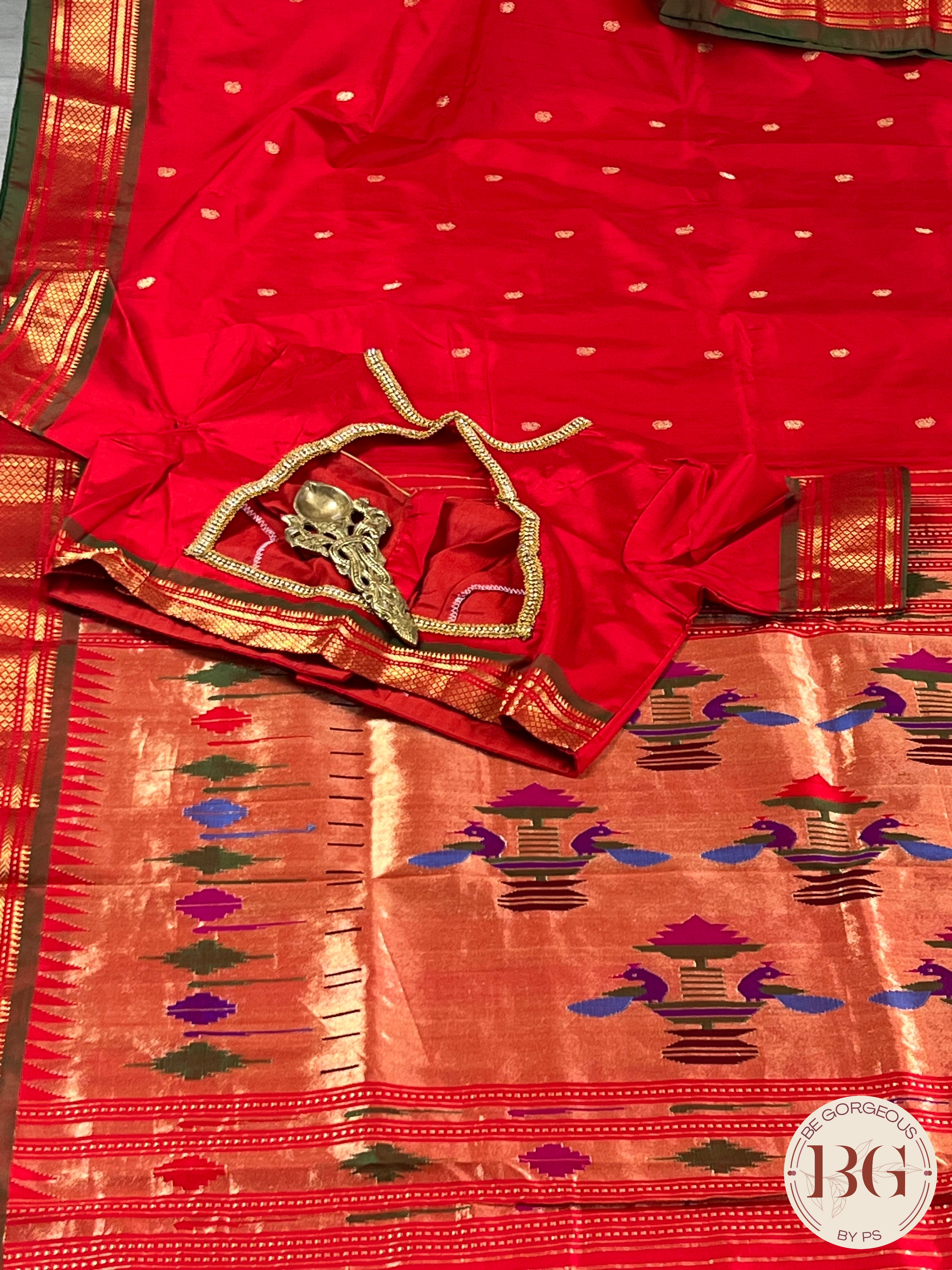 Handloom paithani pure silk saree color - red