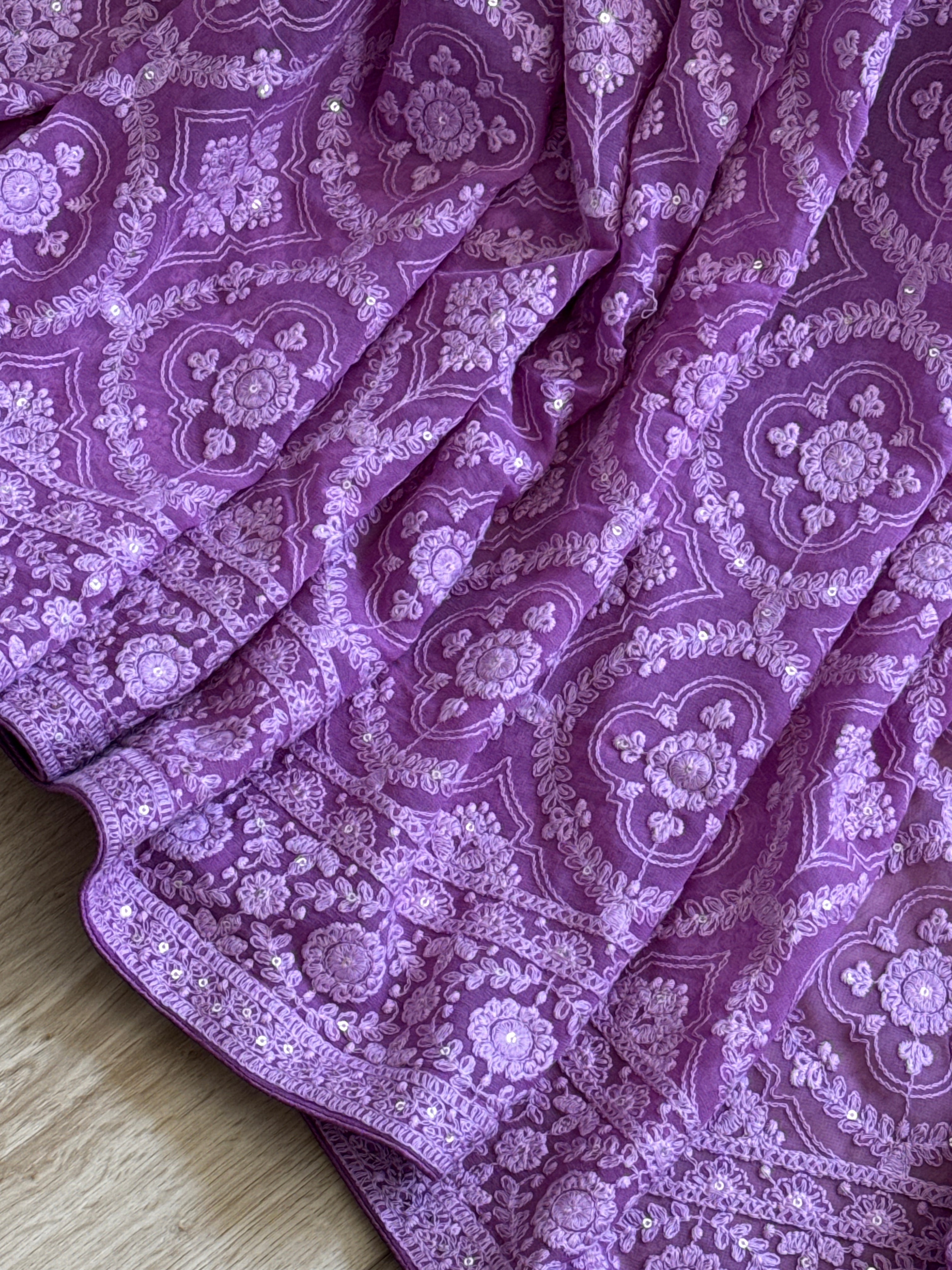 Chikankari embroidery with sequins on georgette - purple
