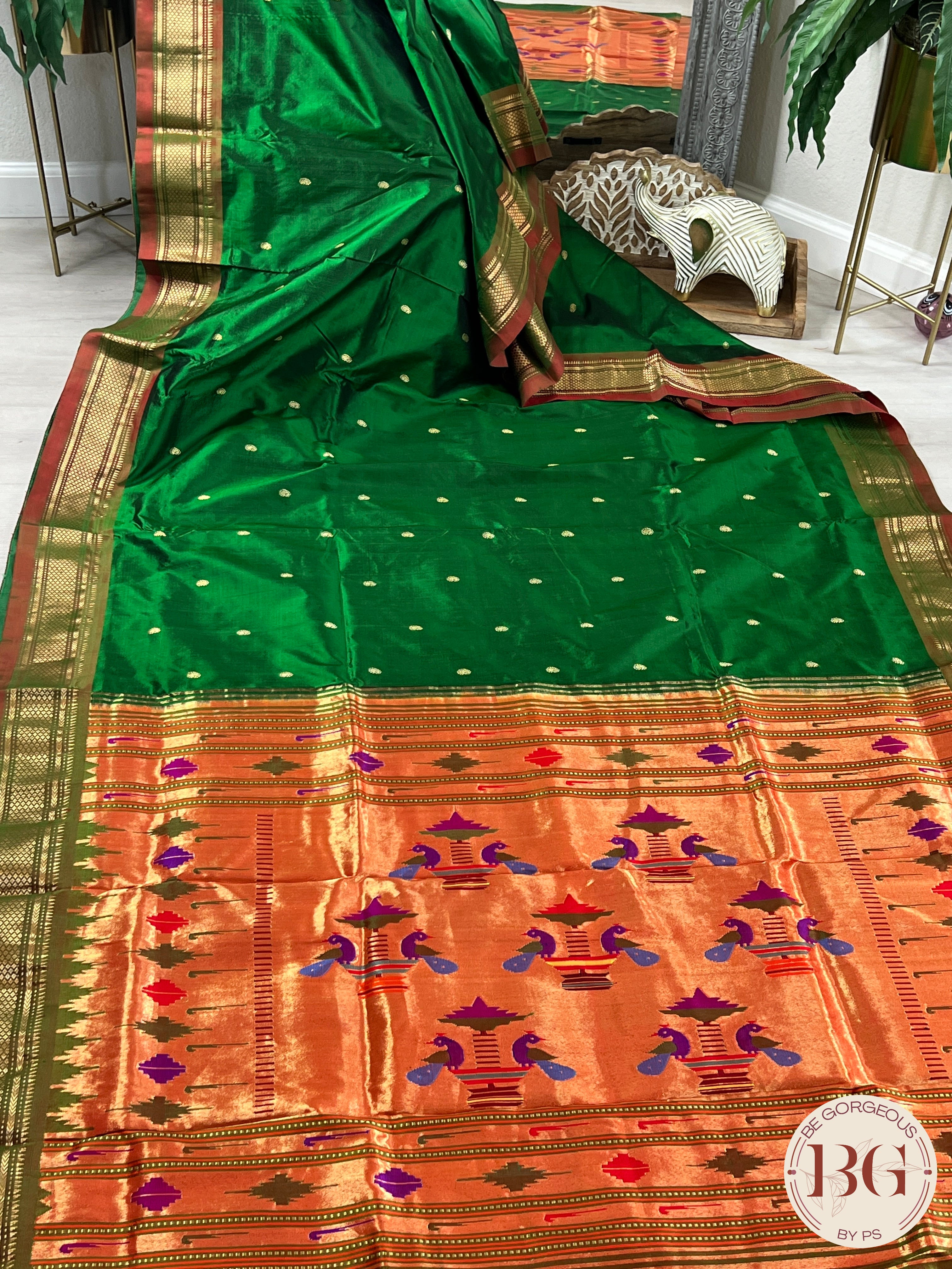 Handloom paithani pure silk saree color - green