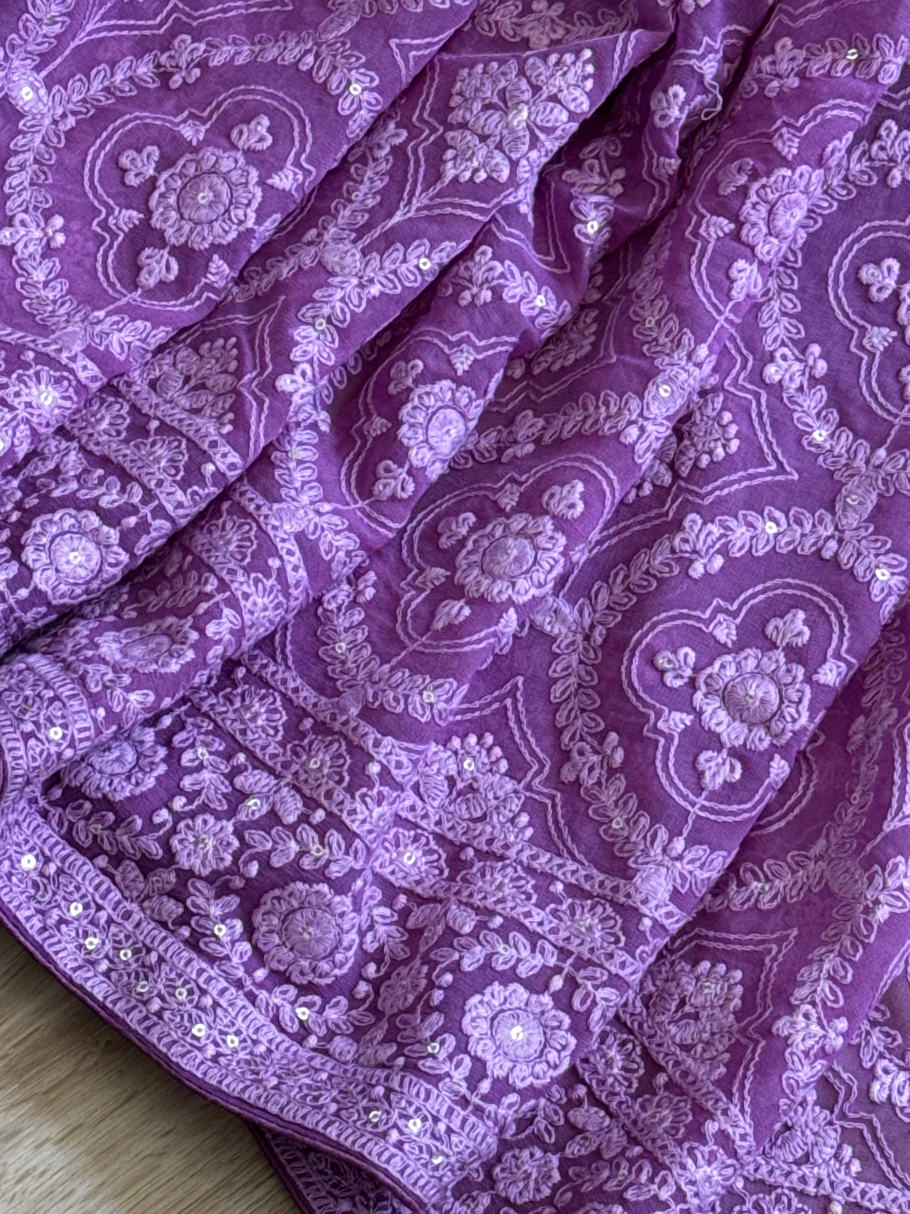 Chikankari embroidery with sequins on georgette - purple