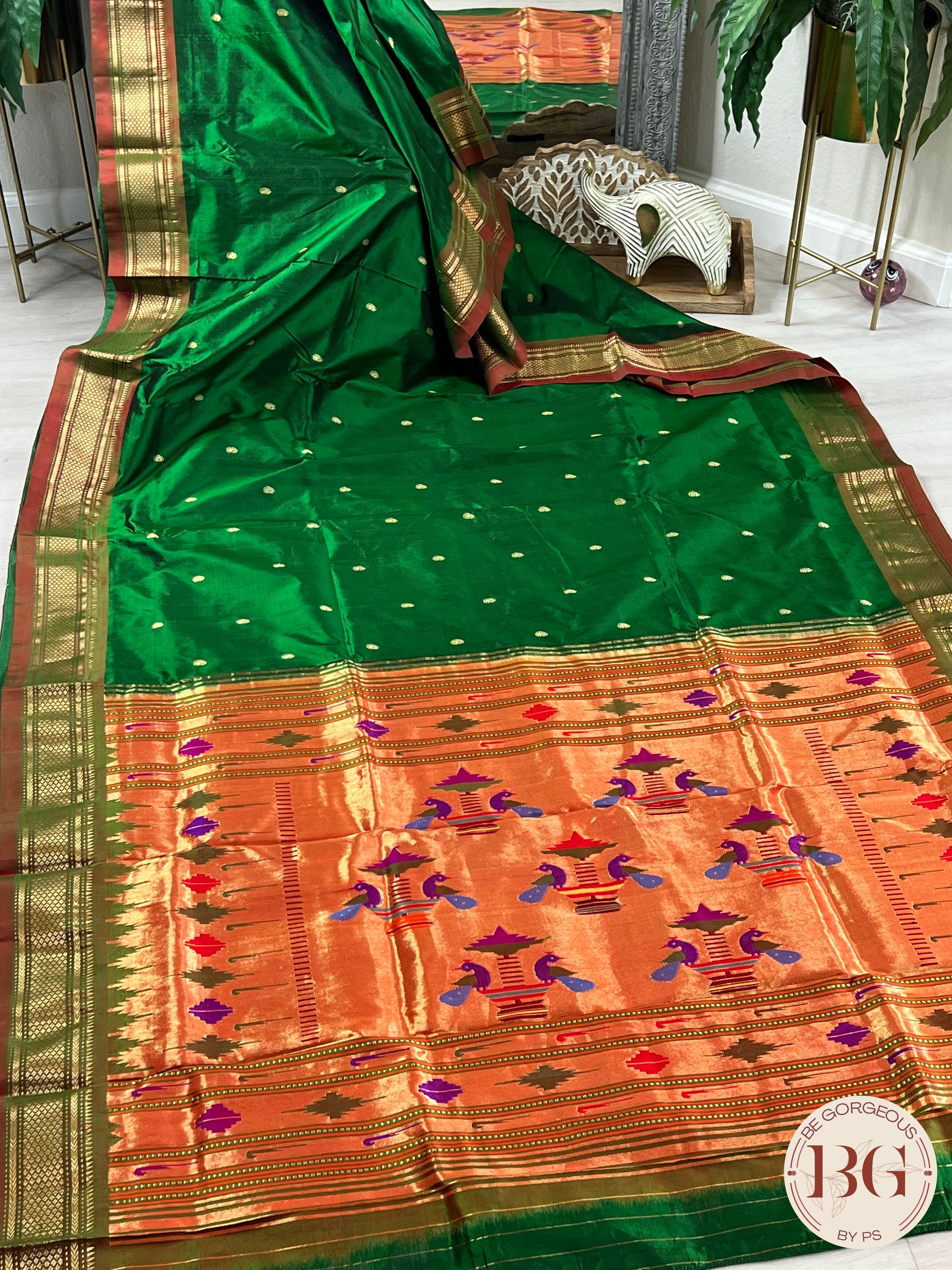 Handloom paithani pure silk saree color - green