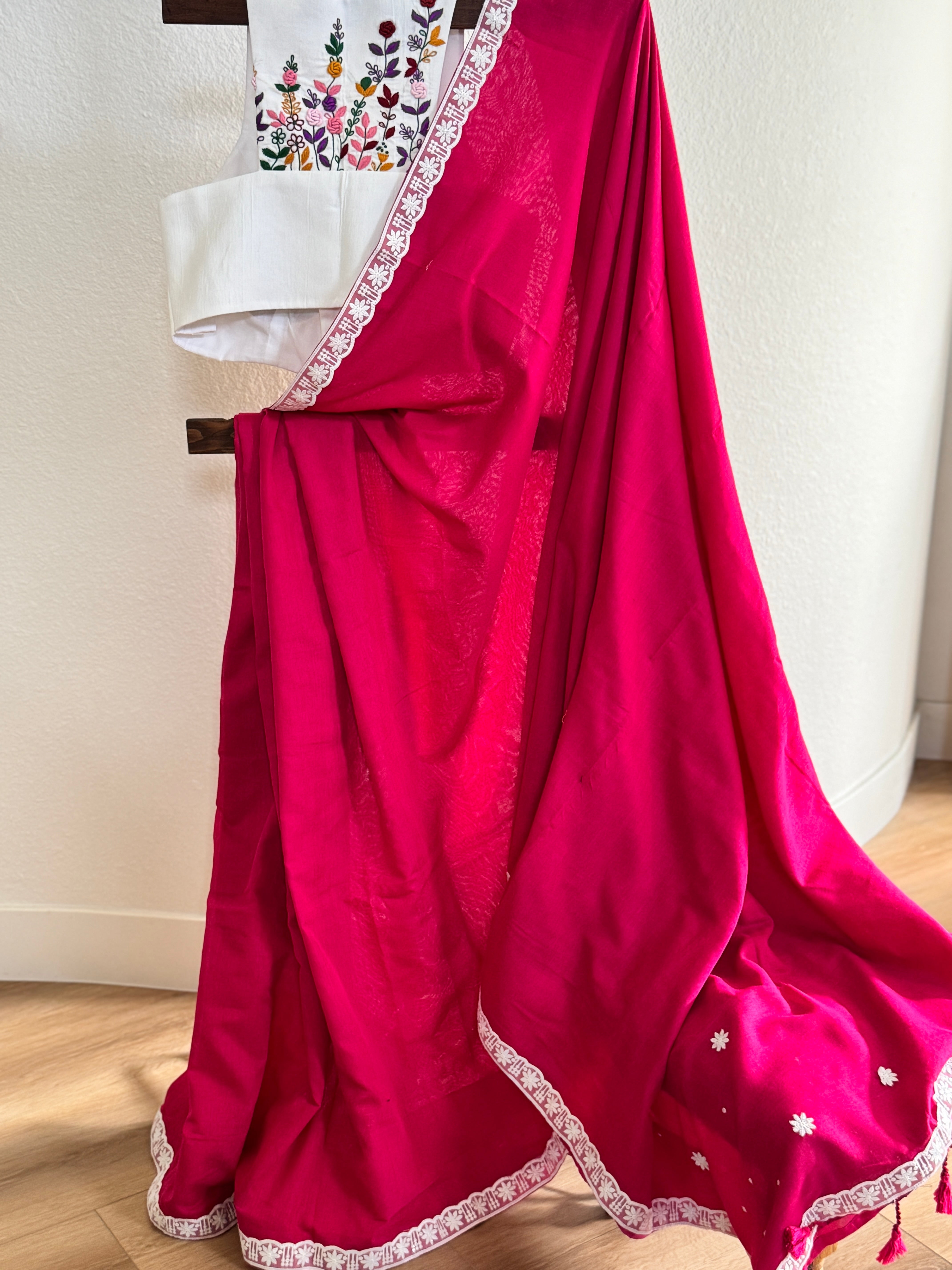 Red cotton with white lace