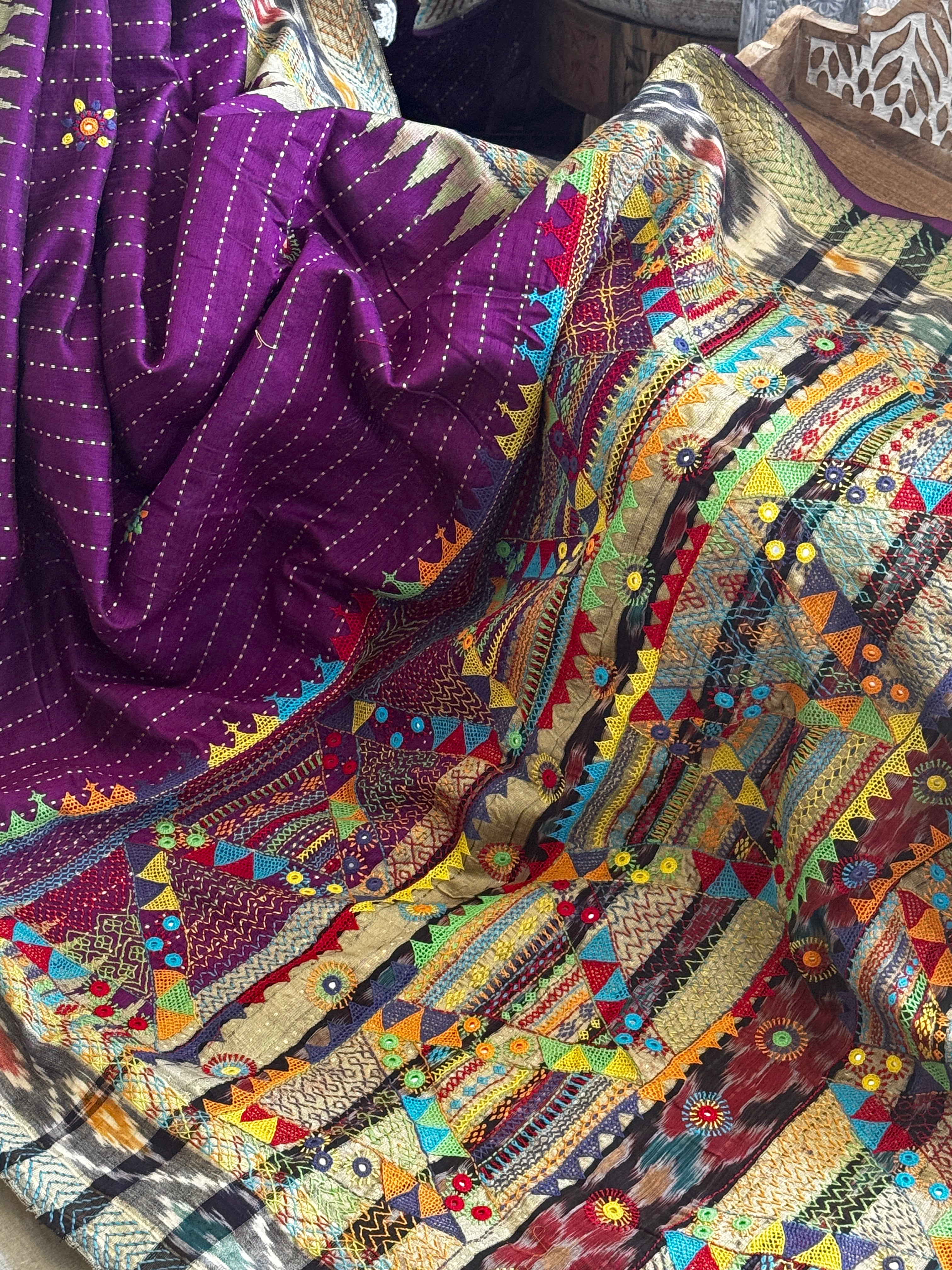 Lambani Embroidery on silk saree - purple