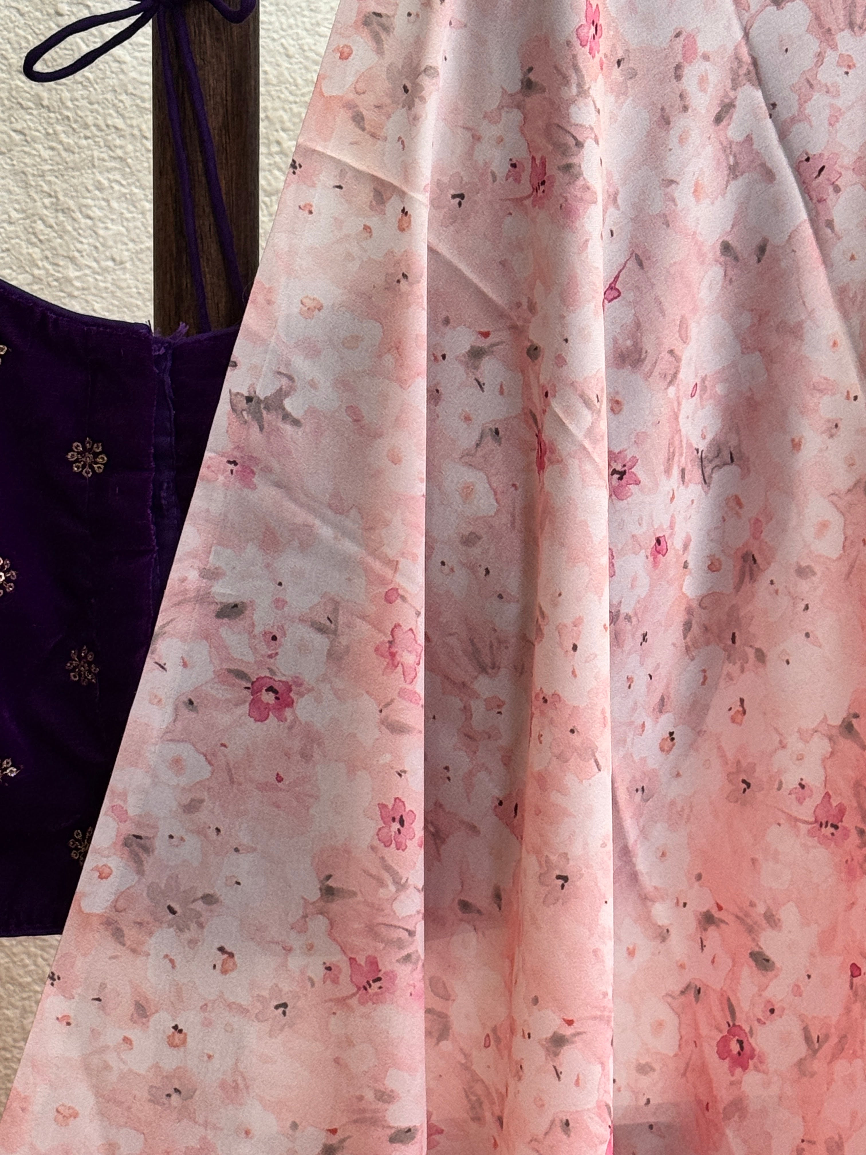 Pink satin printed saree