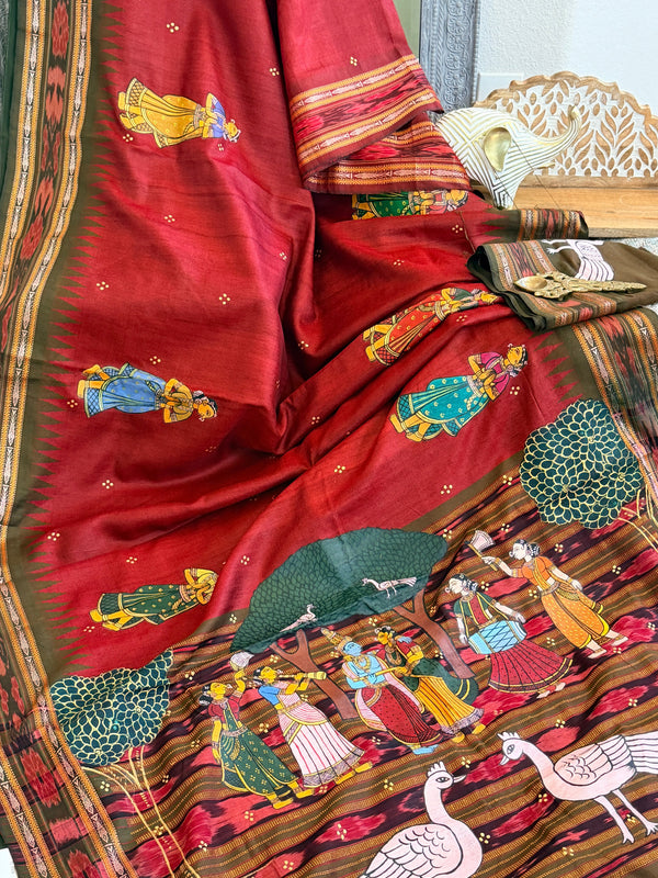 Pattachitra saree on raw silk