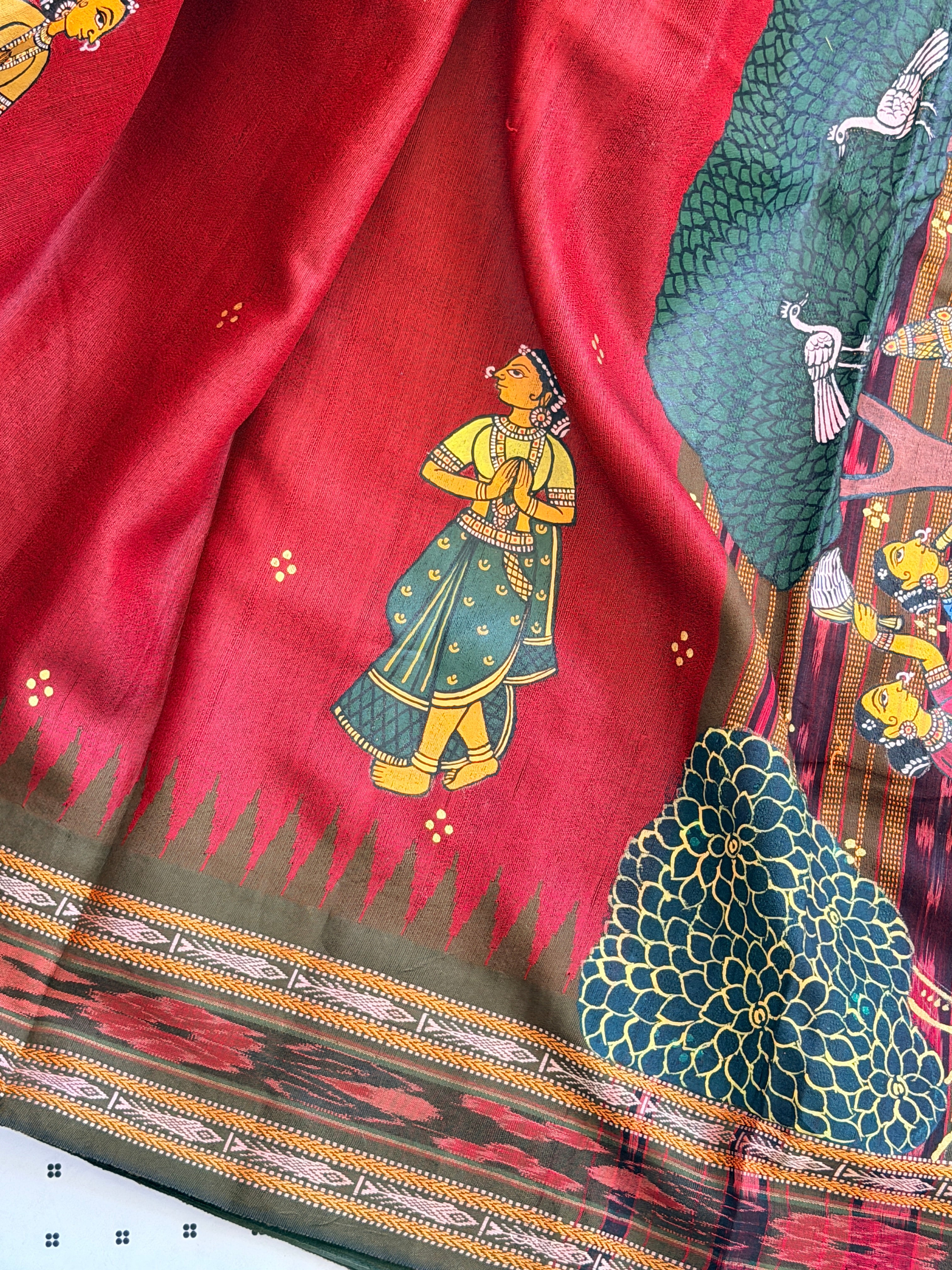 Pattachitra saree on raw silk
