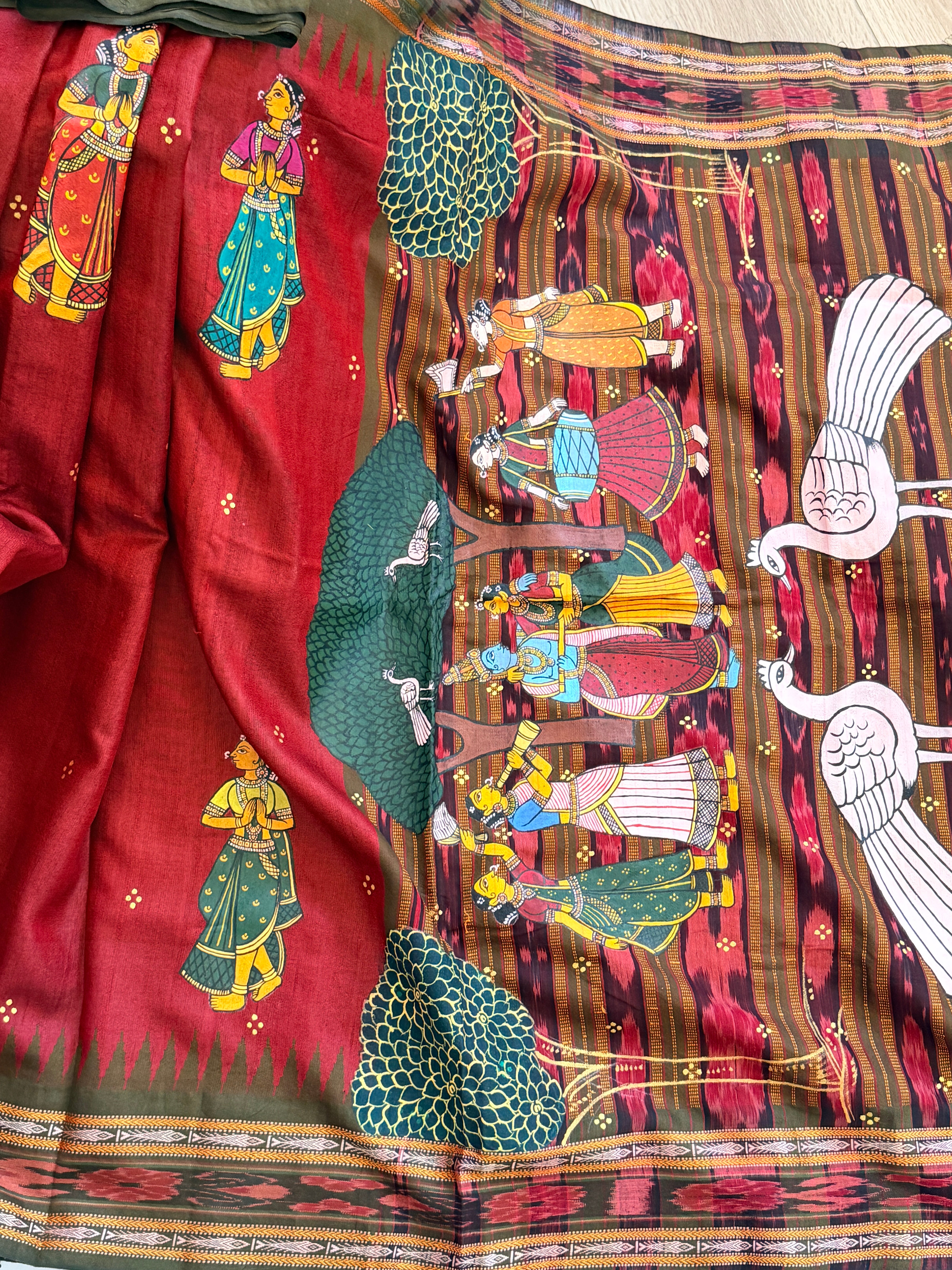 Pattachitra saree on raw silk