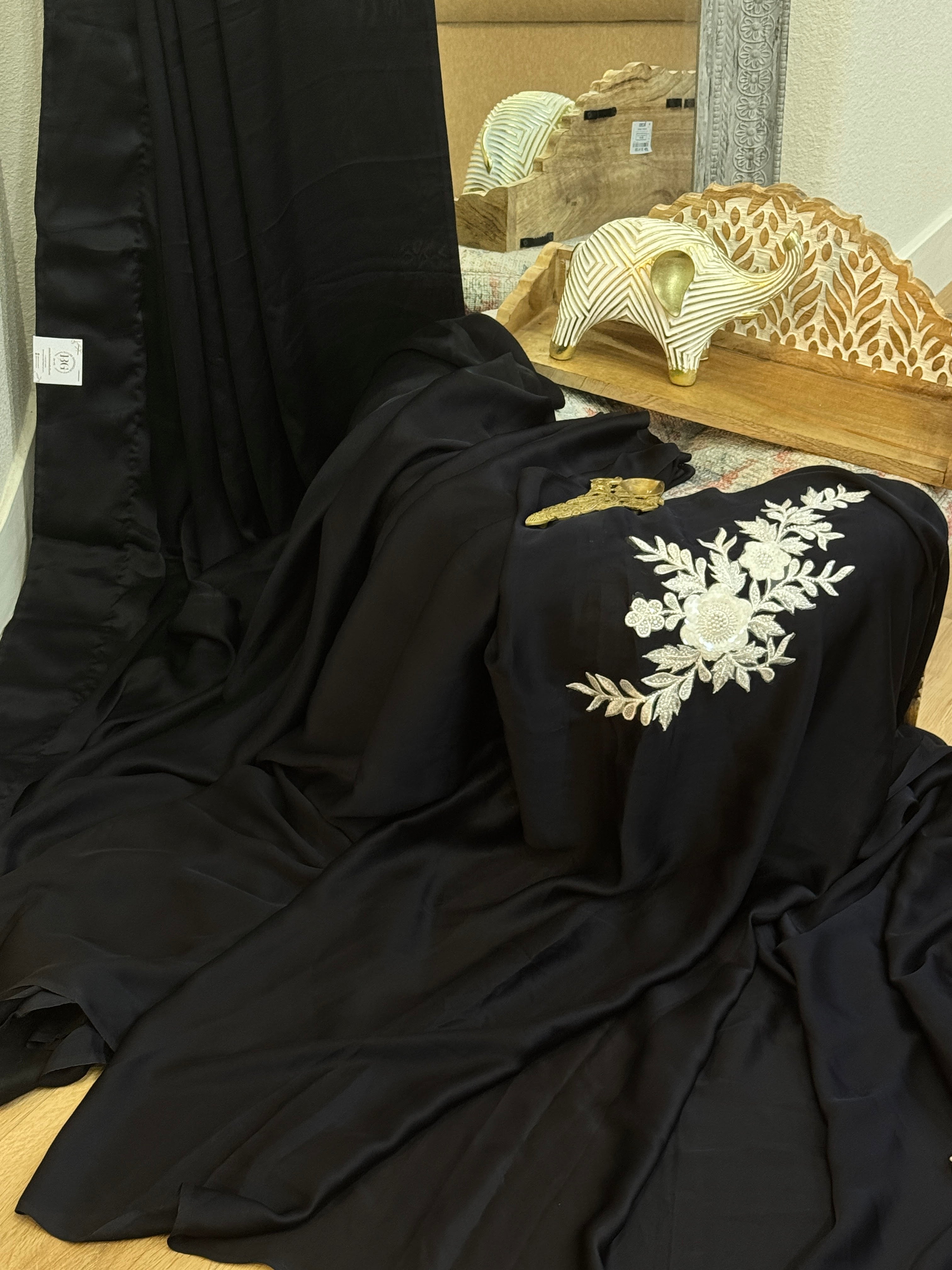 Black satin with white patch