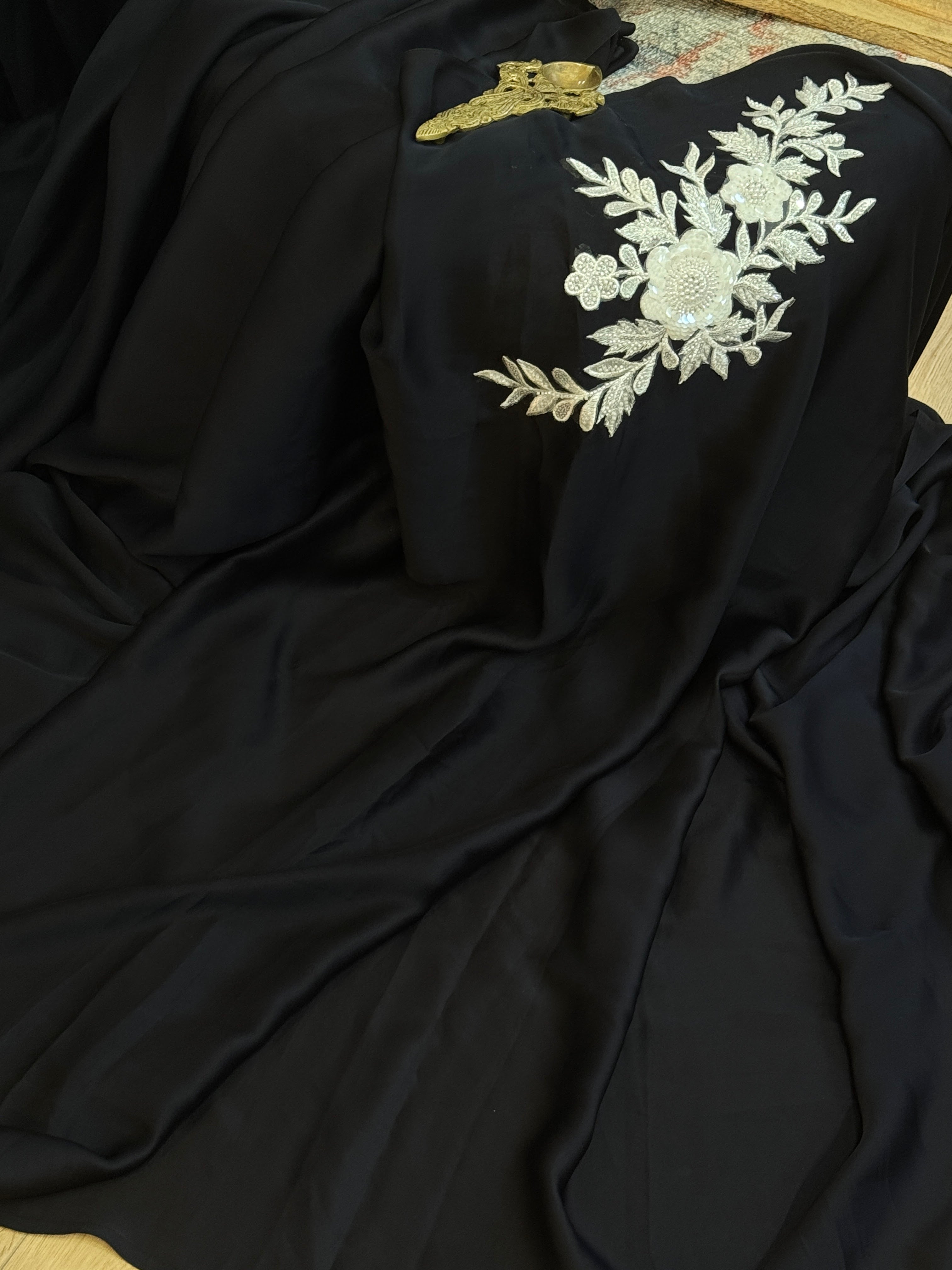 Black satin with white patch