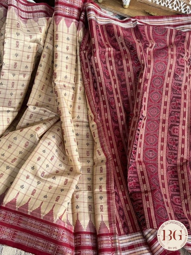 Tussar Silk Hazar butti handloom pure silk saree - Beige