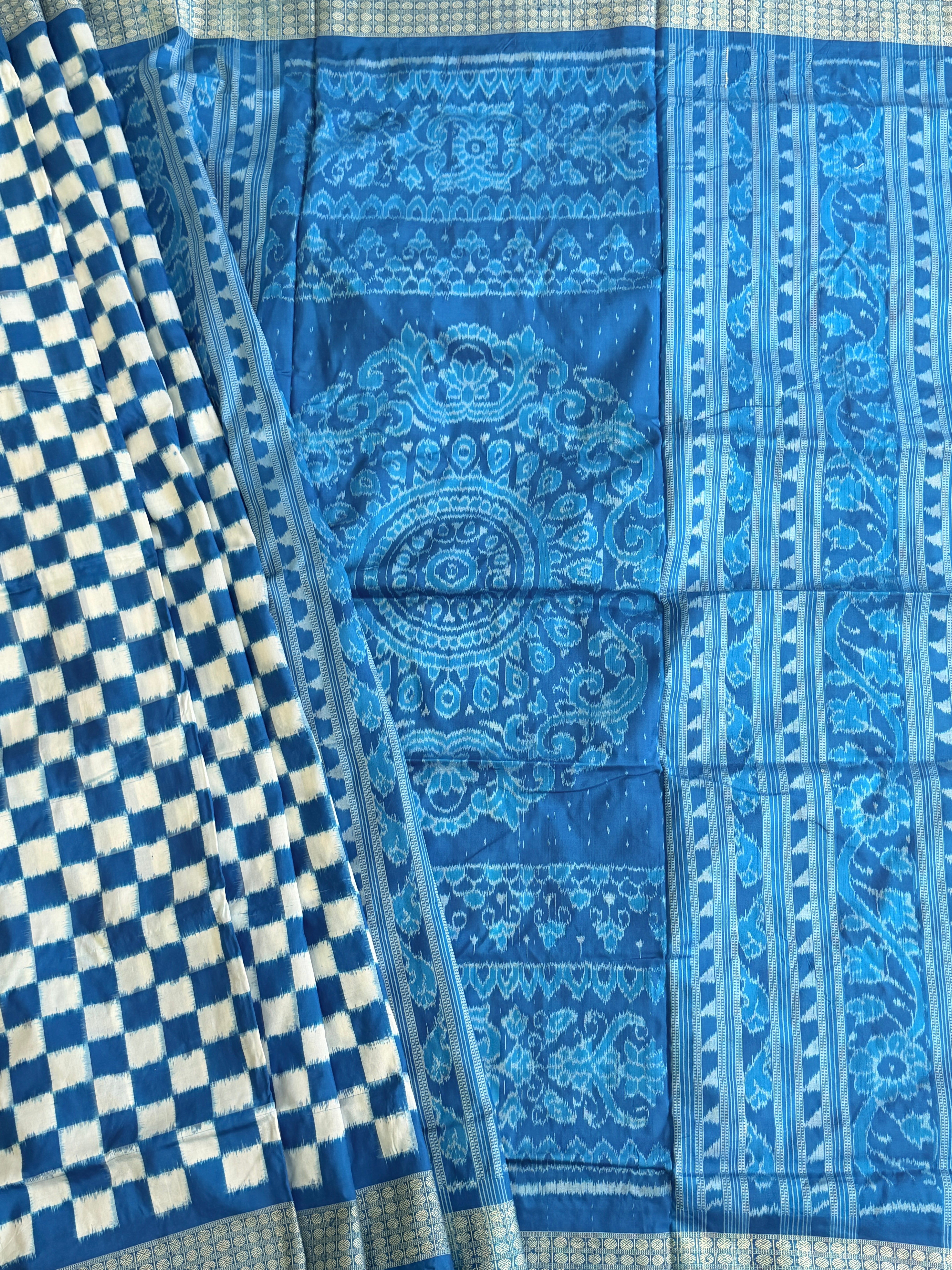 Blue white pasapali pure sambalpuri saree