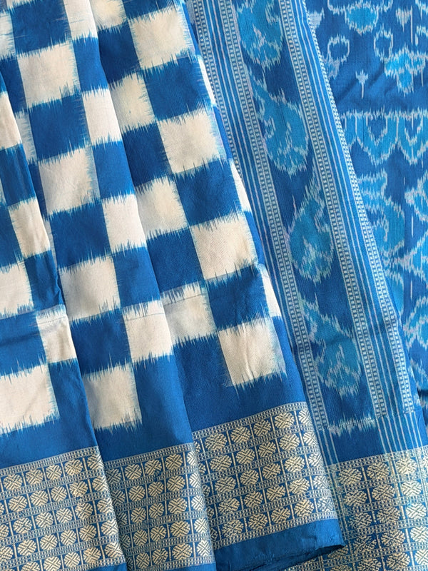 Blue white pasapali pure sambalpuri saree