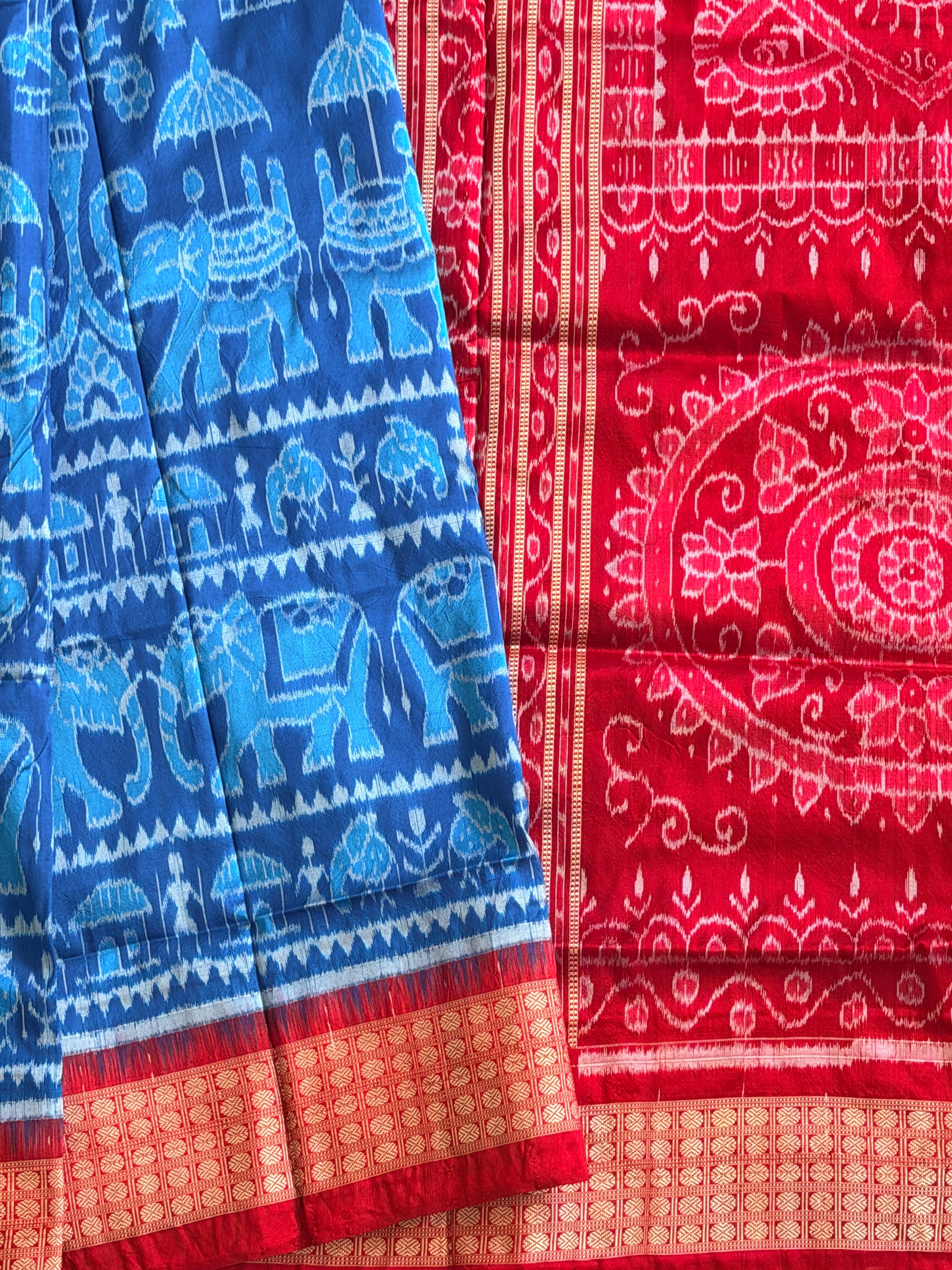 Blue red full body bandha pure sambalpuri saree