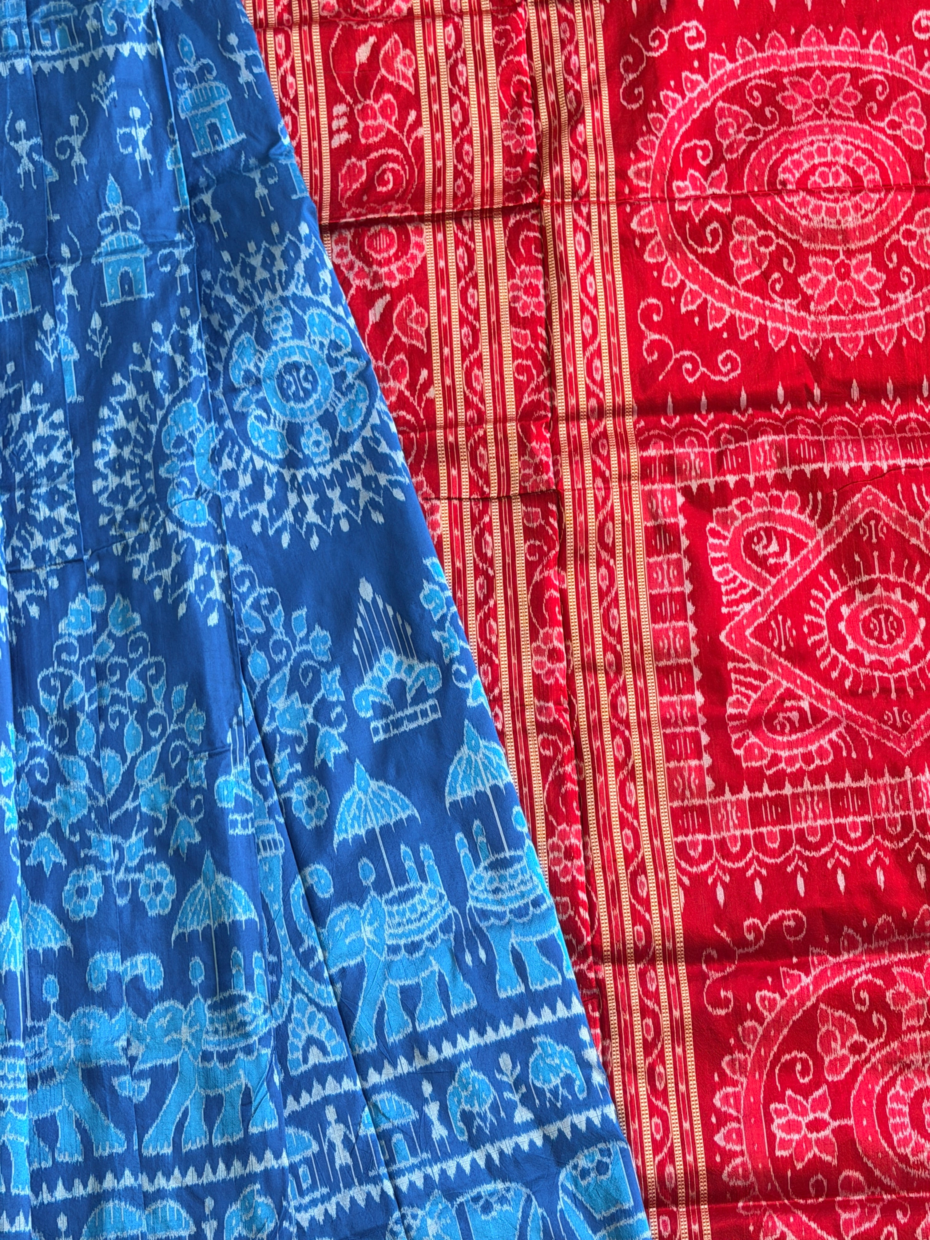 Blue red full body bandha pure sambalpuri saree