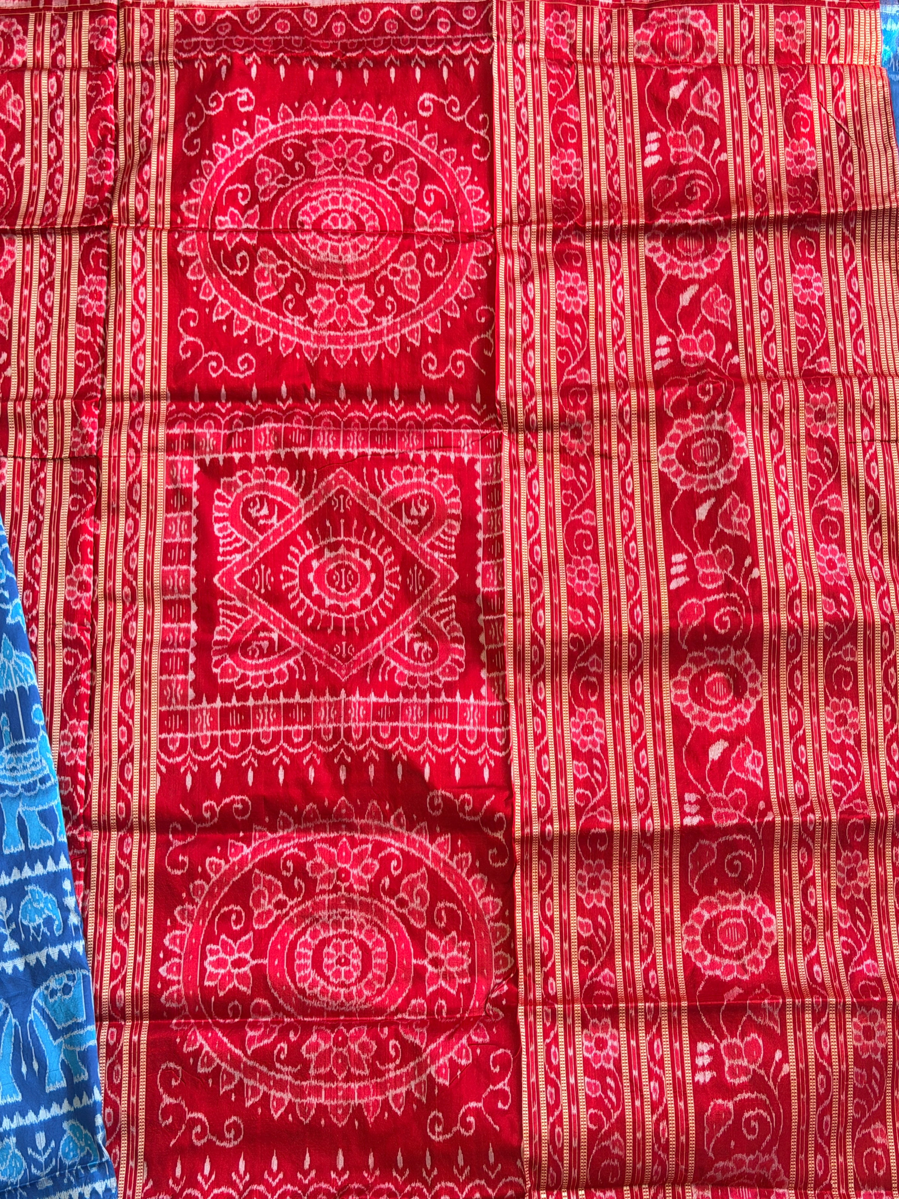 Blue red full body bandha pure sambalpuri saree
